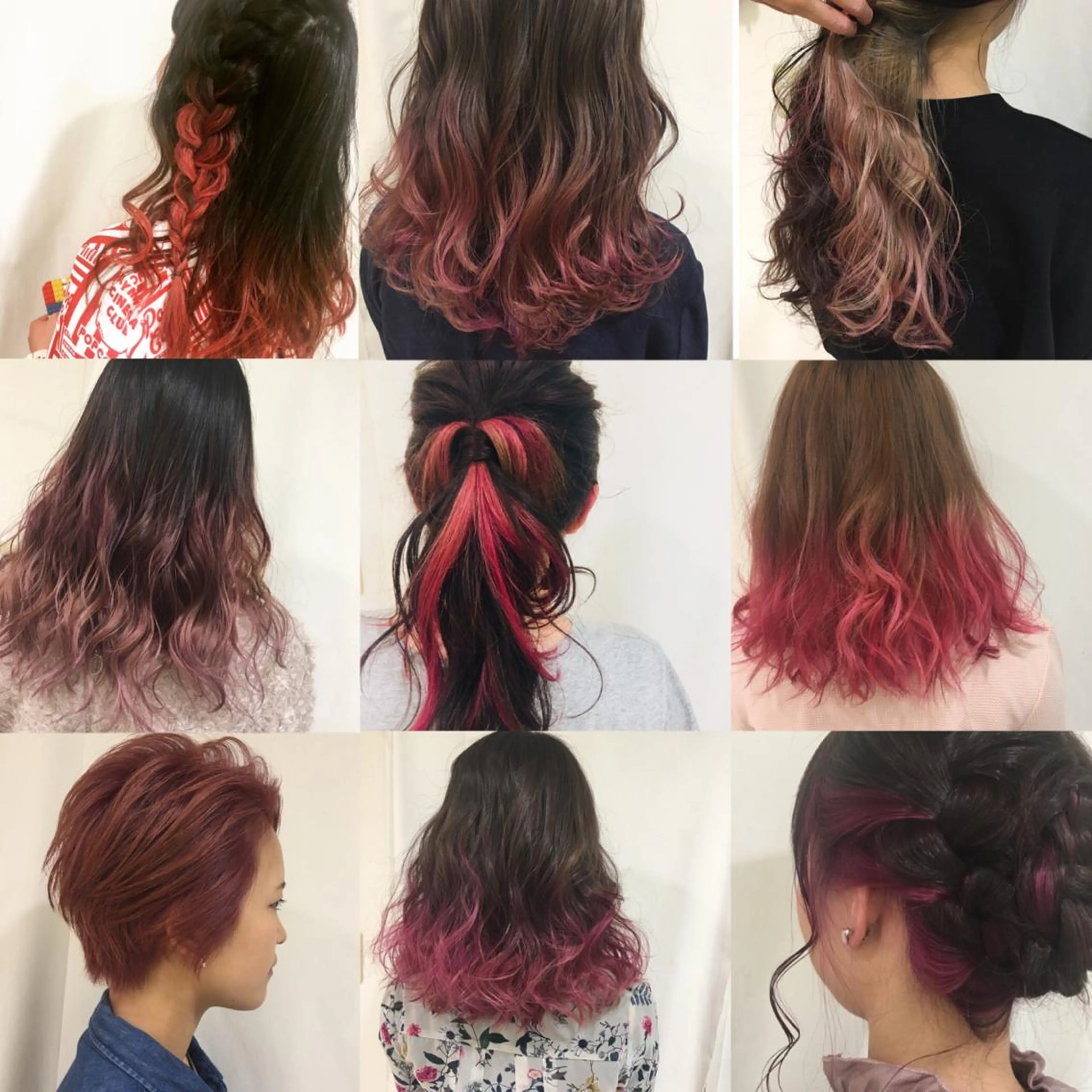 セミロング カラー ヘアアレンジ ピンクカラー レッドカラー ヘアカラー きむえり/髪質改善 /うねり広がり改善のヘアスタイル