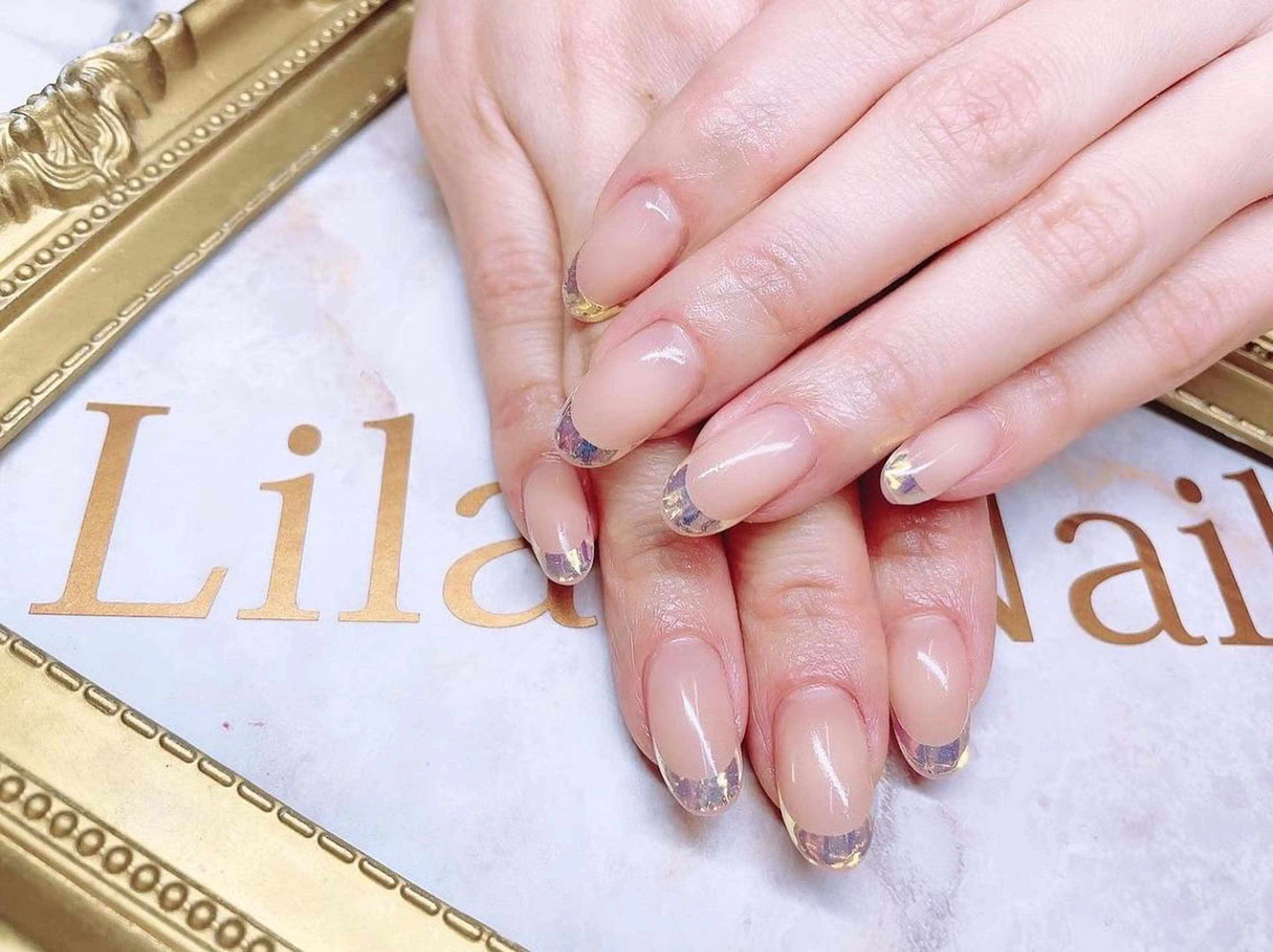 ネイル オーロラネイル 入学式 フレンチネイル ジェルネイル ハードジェル Lilas Nailのネイルデザイン