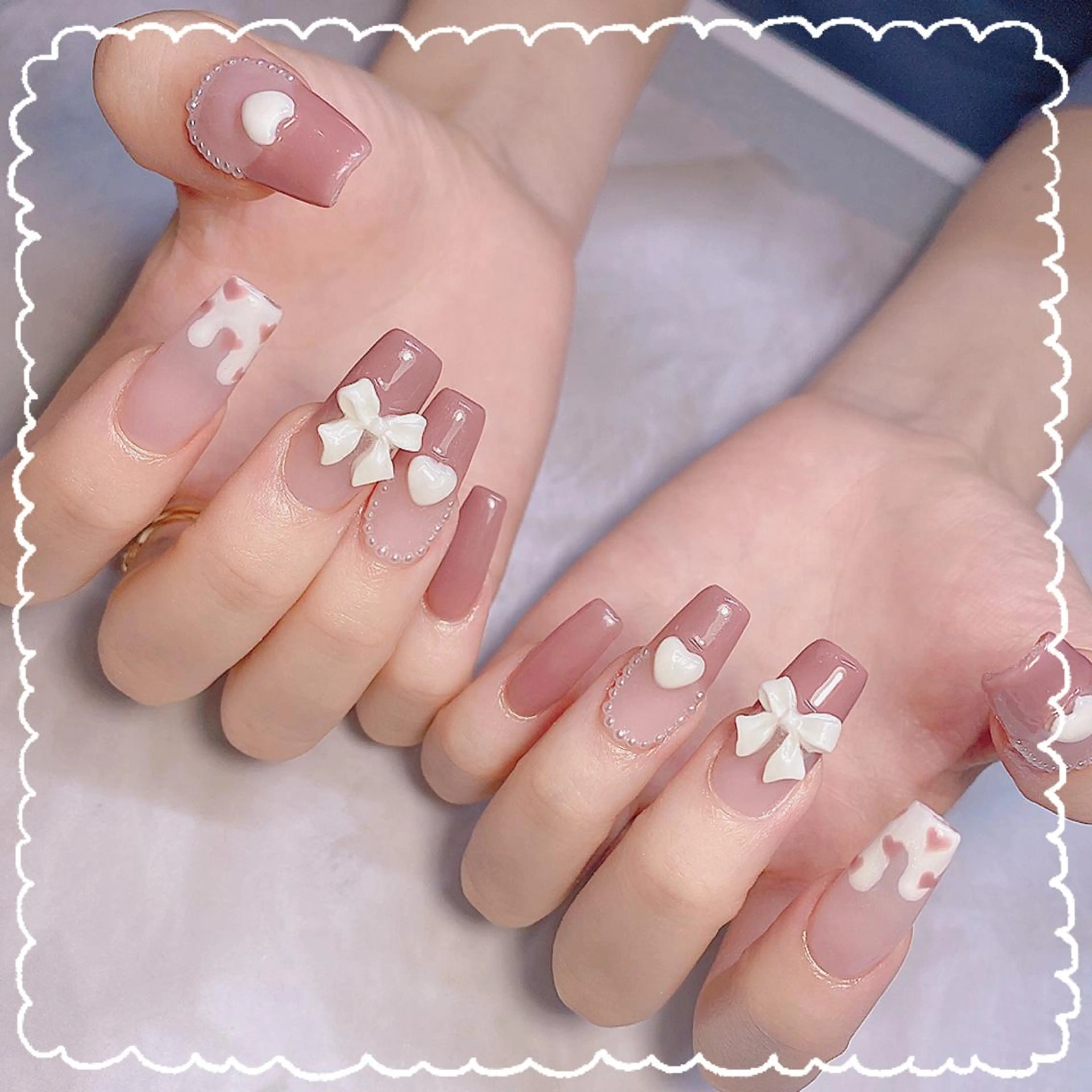 ネイル リボン バレンタイン ハンドネイル RiLion💗 Risa🦋💜のネイルデザイン