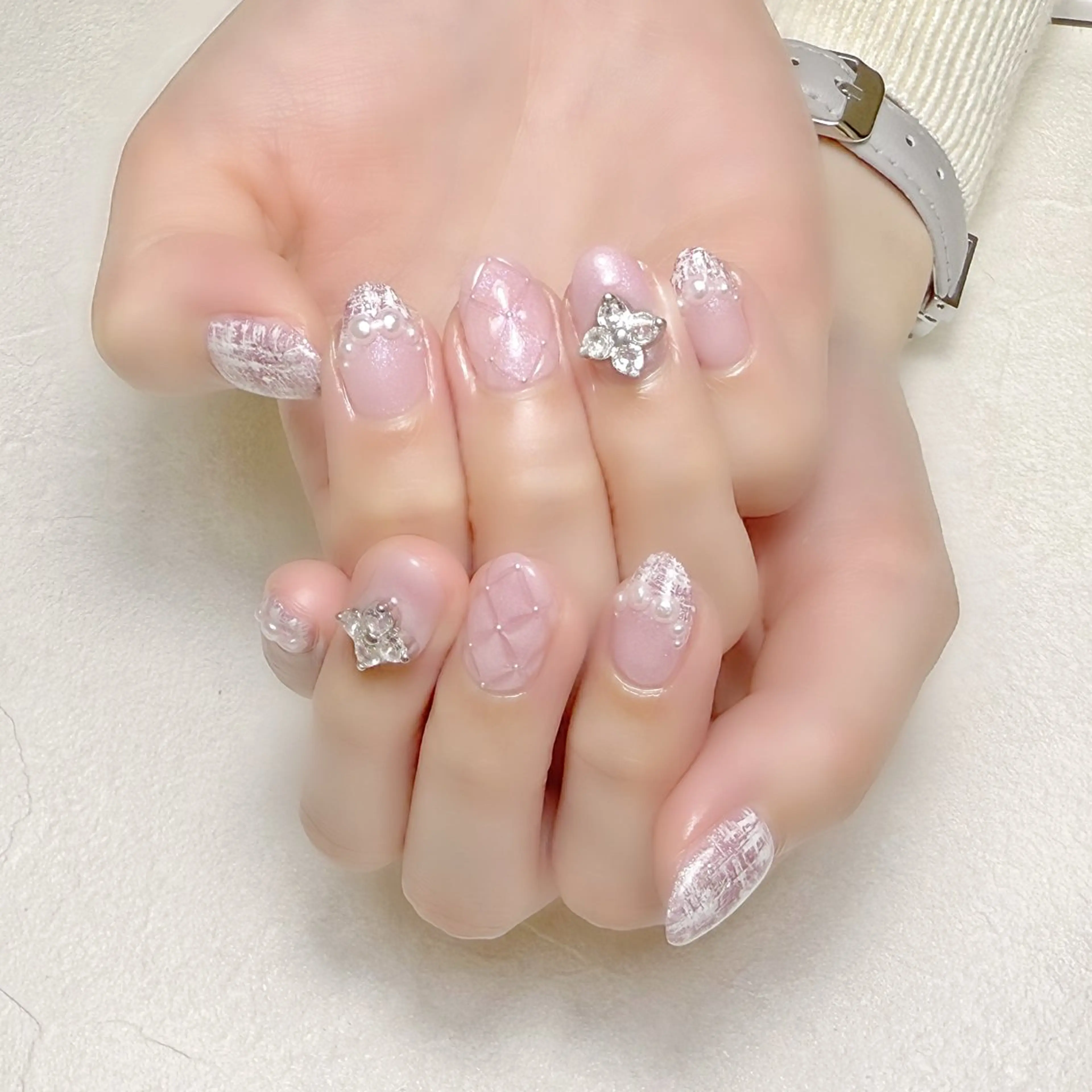 ネイル フレンチネイル ストーンネイル ツイードネイル ワンホンネイル 冬ネイル rouse nail RISATOのネイルデザイン