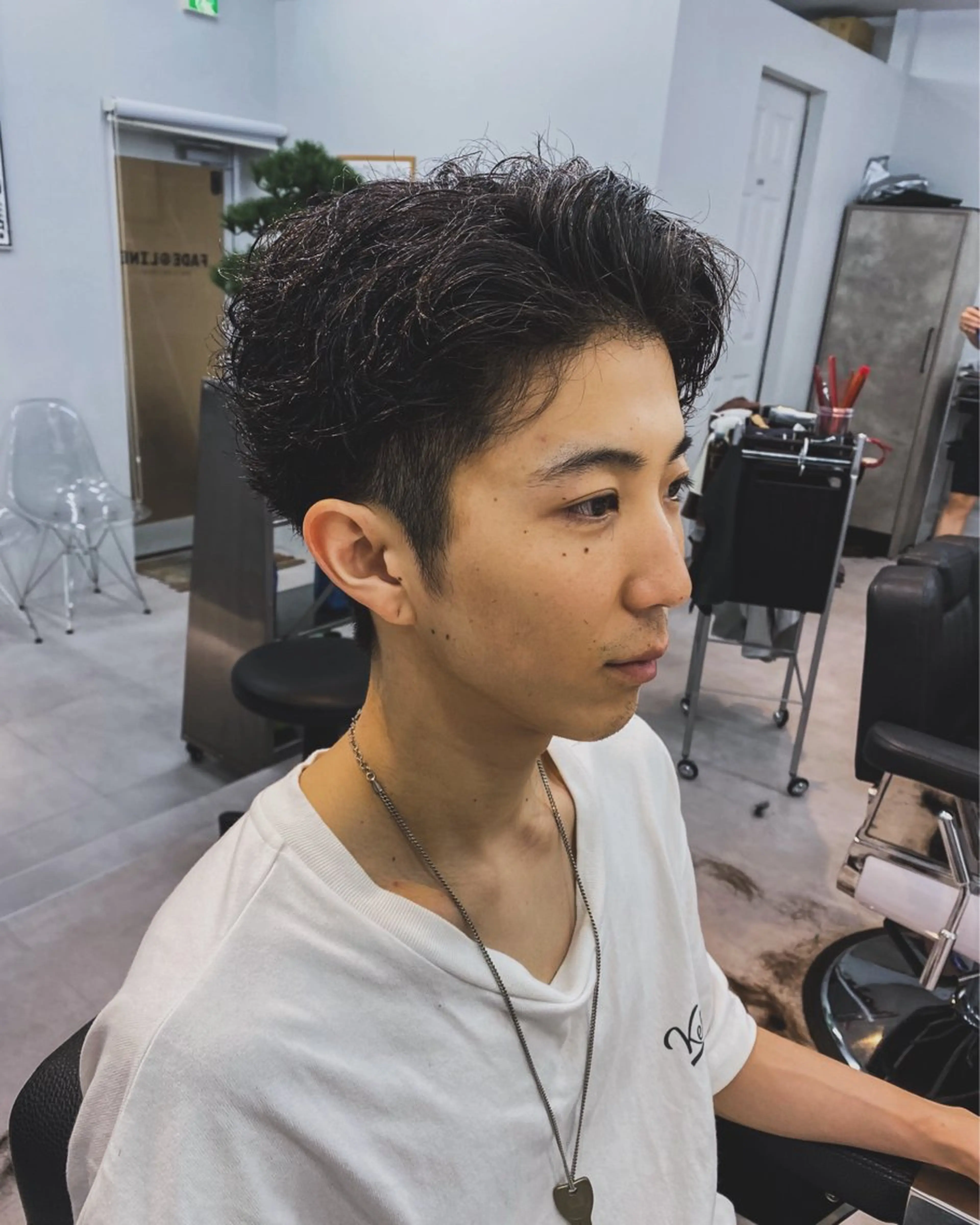 ショート カラー パーマ ヘアアレンジ メンズ オールバック メンズパーマ くせ毛 フェードモデル限定 🔥高円寺Maiのヘアスタイル