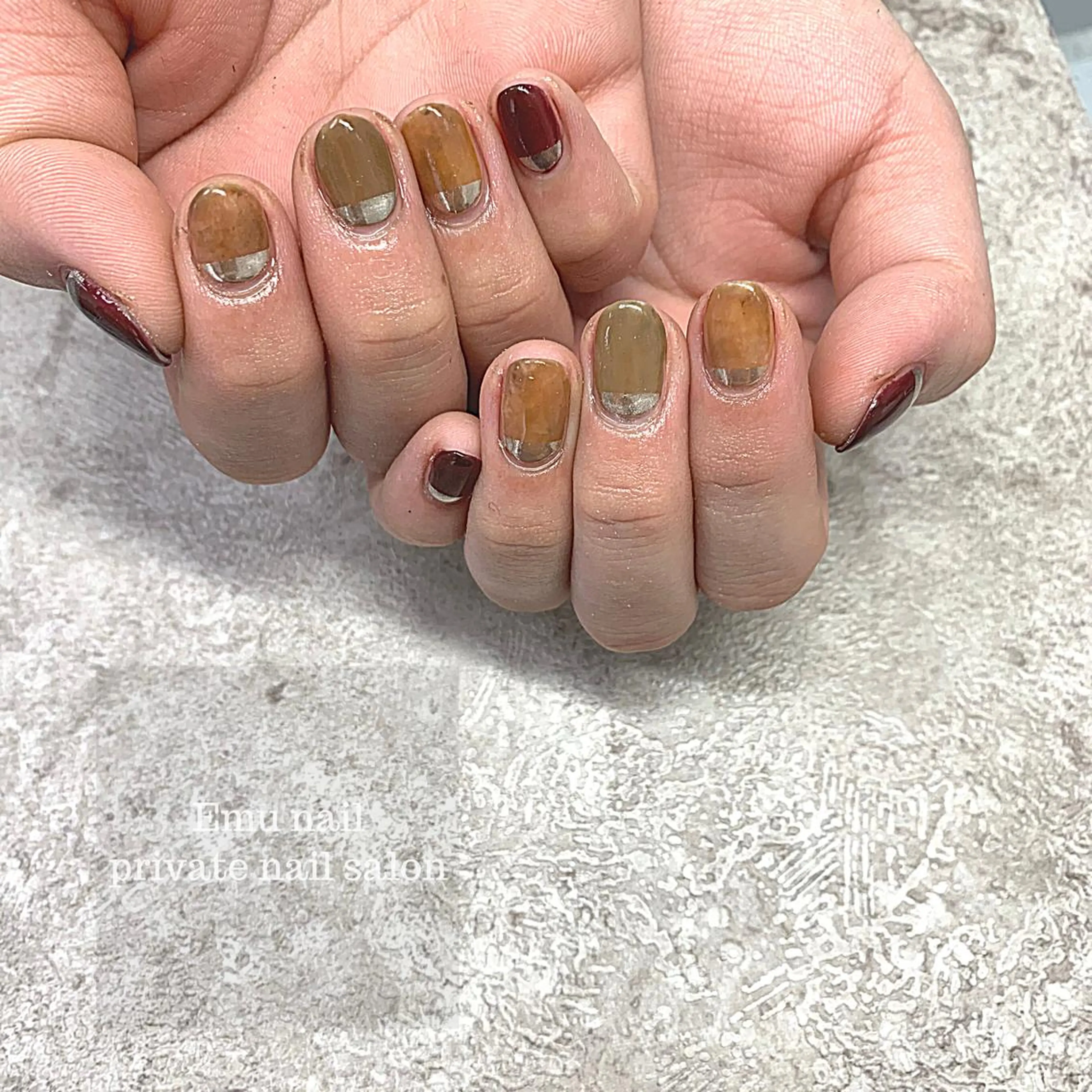 ネイル べっ甲ネイル ミラーネイル emu nailのネイルデザイン