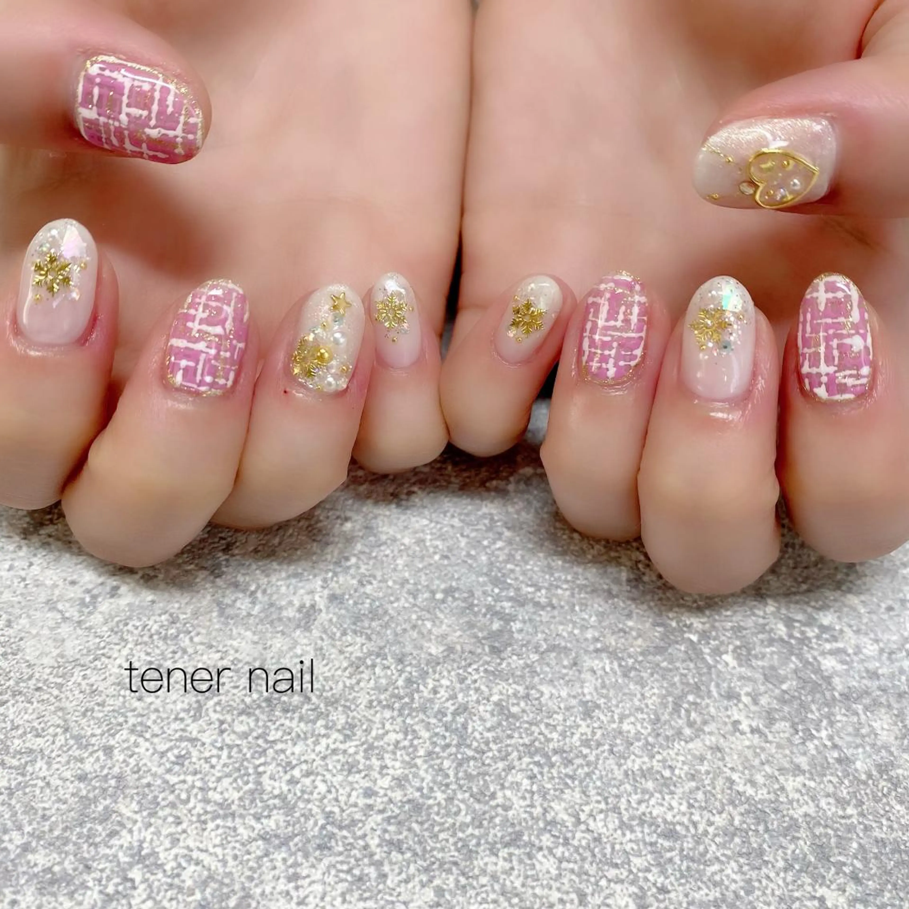 ネイル ツイードネイル 冬ネイル クリスマス テネルネイル tener nailのネイルデザイン