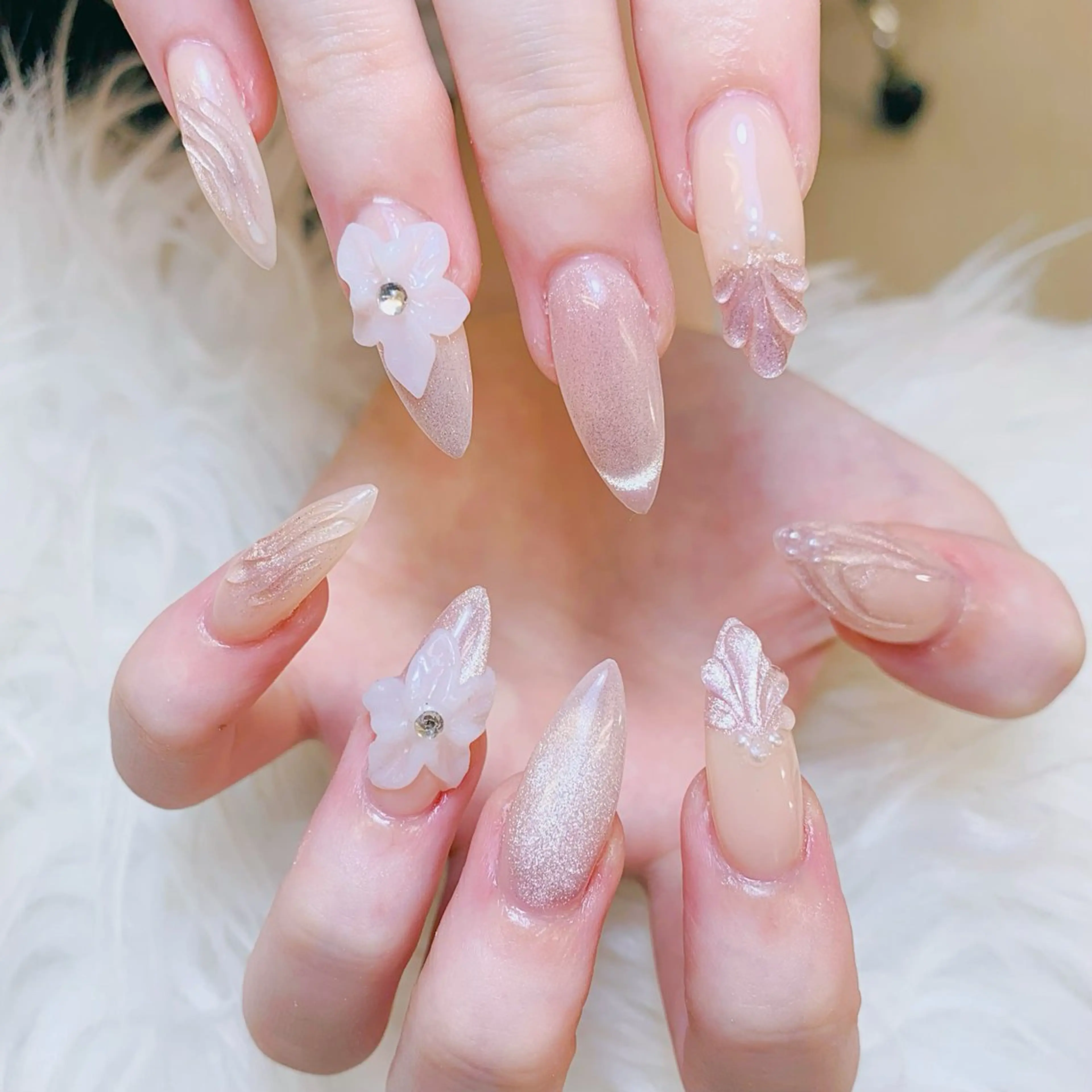 ネイル チークネイル 長さ出し フラッシュネイル フレンチネイル グラデーション ハンドネイル AN NAIL SALONのネイルデザイン