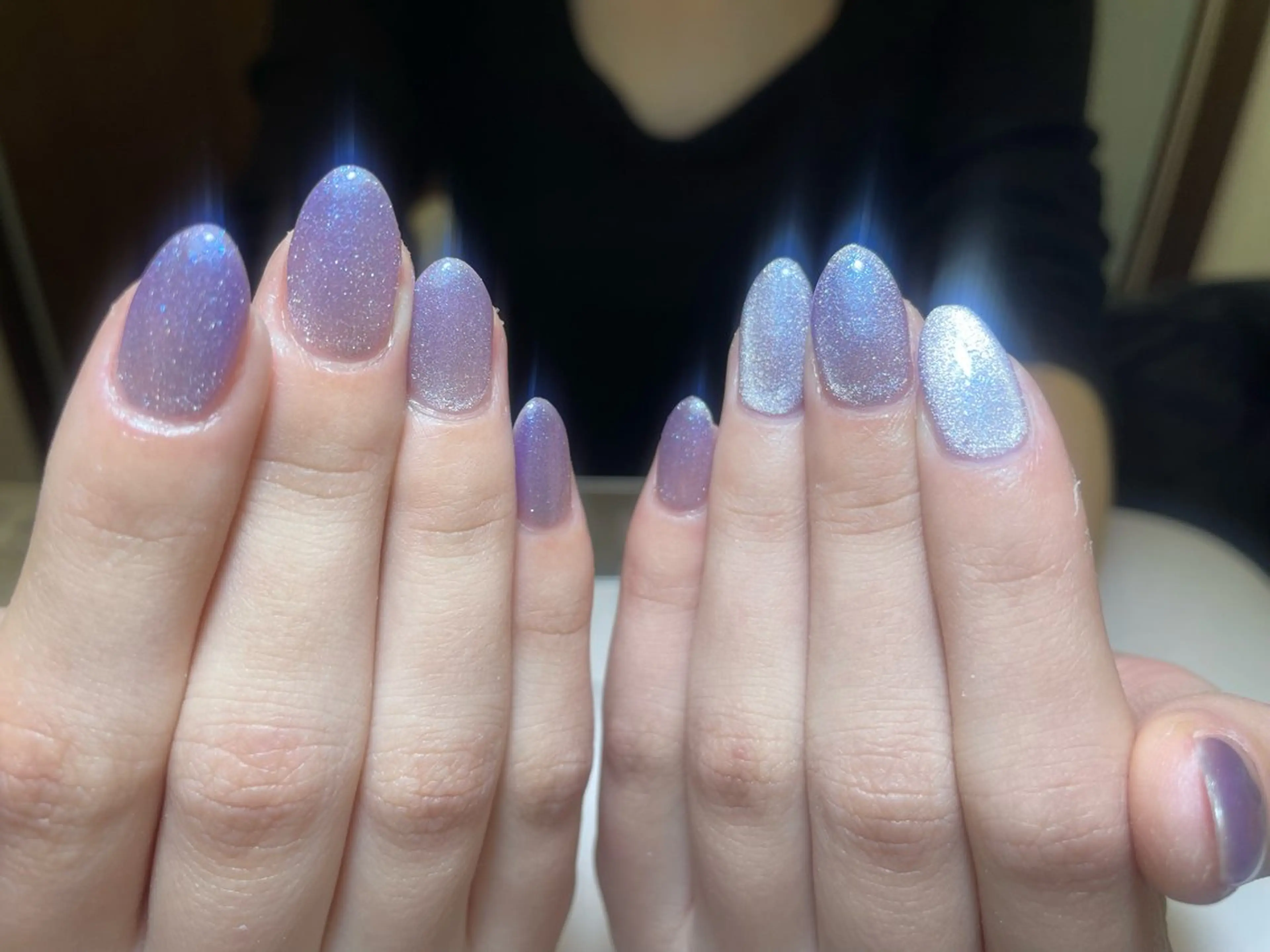 ネイル オーロラネイル 長さ出し フレンチネイル ジェルネイル ガラスフレンチ ハンドネイル Rela・S NAILのネイルデザイン