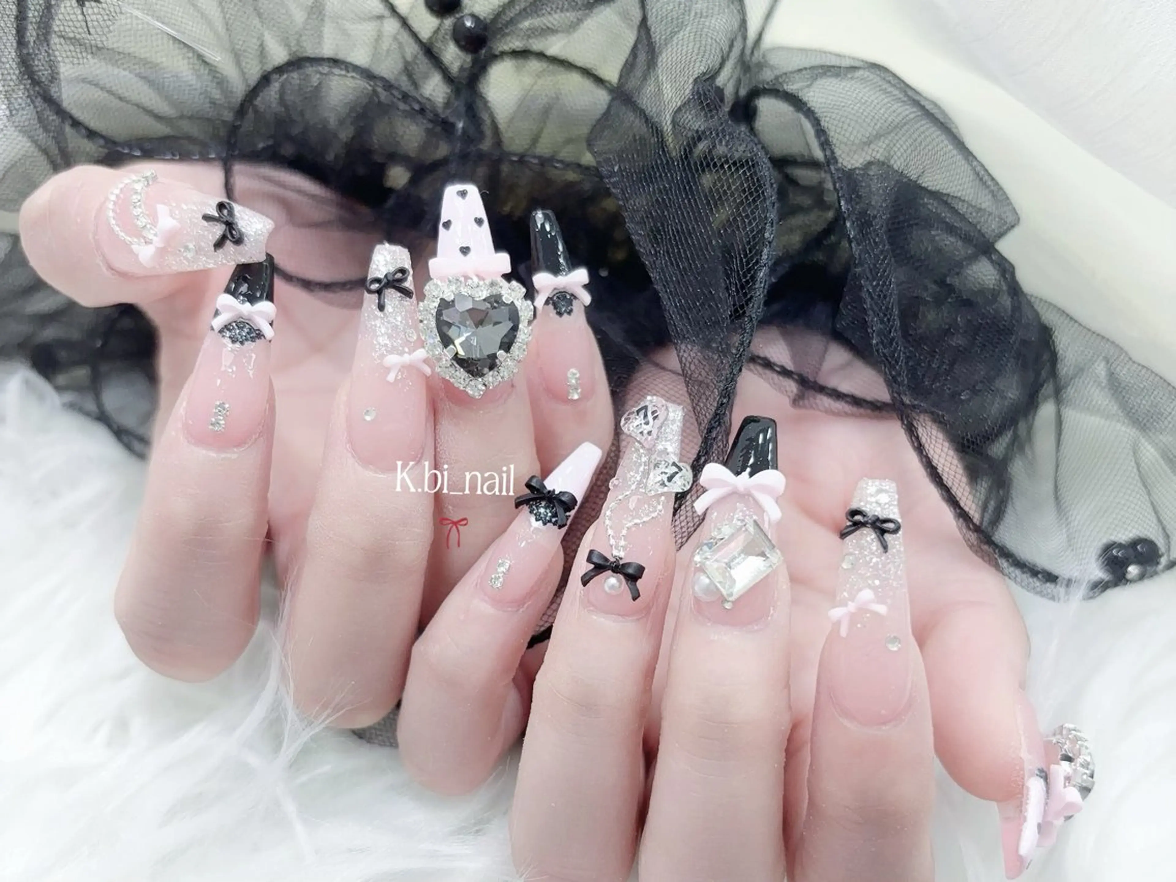 ネイル 成人式 マグネットネイル 大理石ネイル(マーブル) リボン 夏ネイル k.bi nailsalonのネイルデザイン