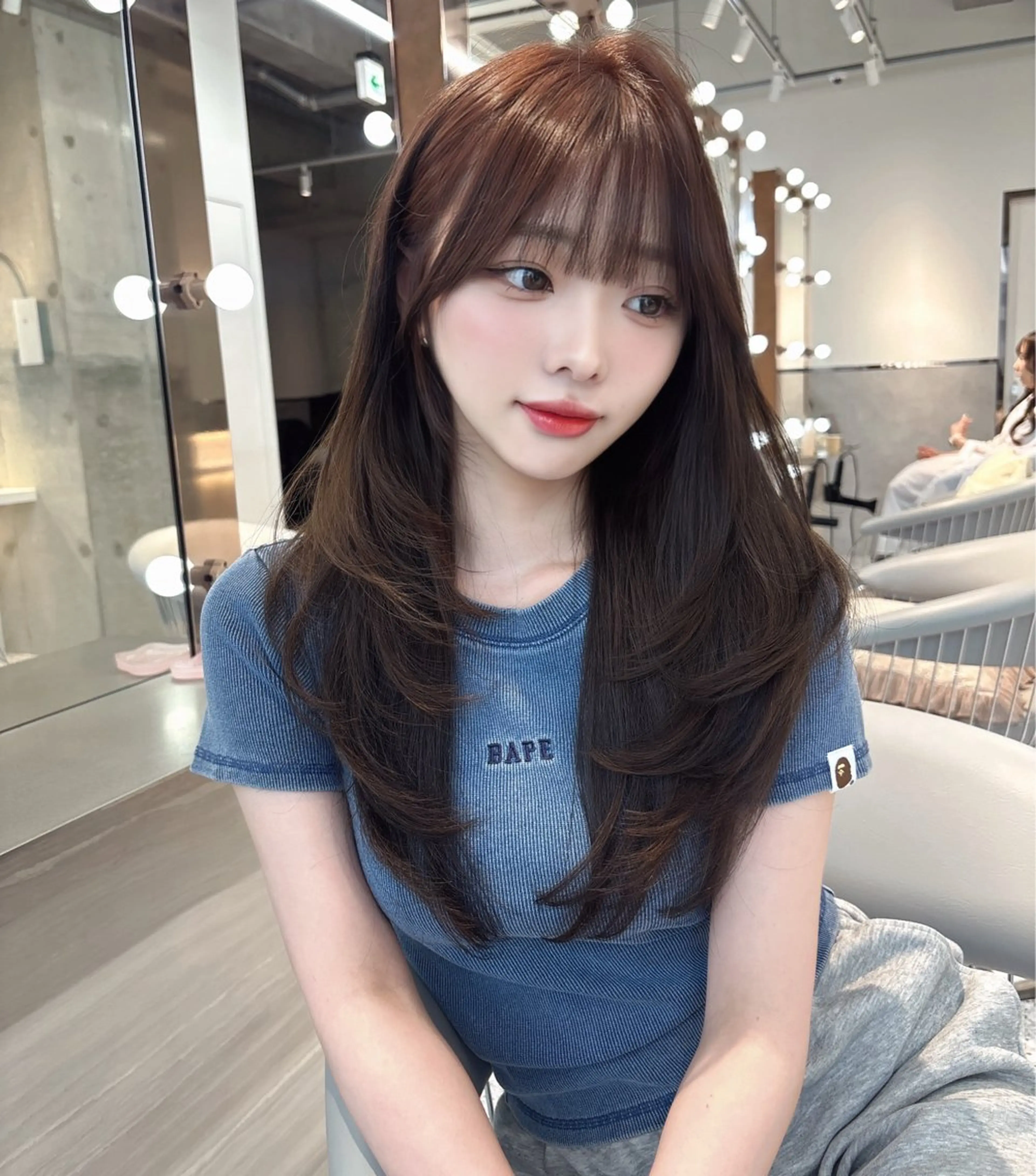 ミディアム カラー ブリーチ ボブ 韓国風ヘア レイヤーカット トリートメント ヘアカラー トリートメント rina／ベージュ ワンホン/韓国ヘアのヘアスタイル