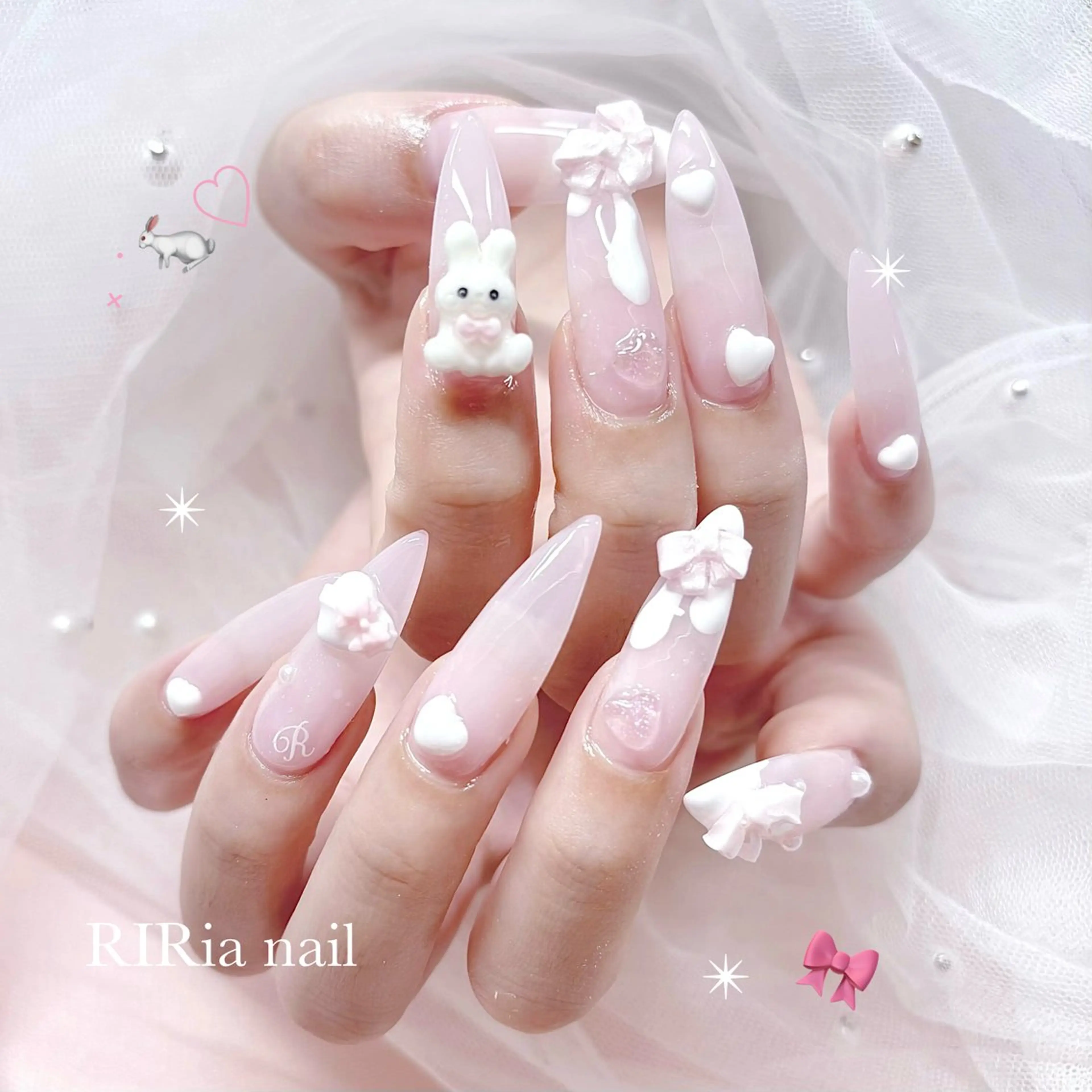ネイル ハート ピンク ぷっくりネイル リボン ハンドネイル 🎀RIRia nail🎀のネイルデザイン