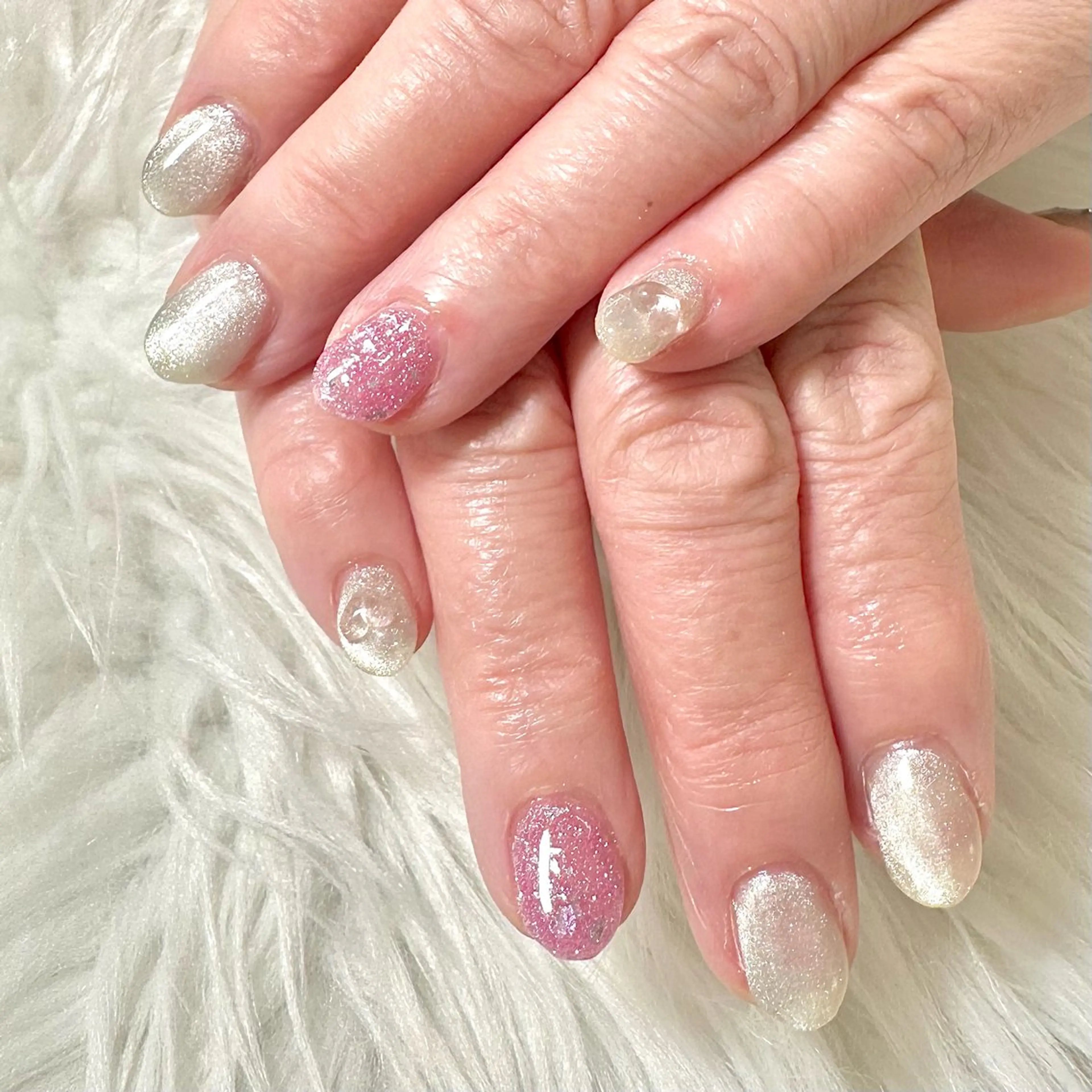 ネイル ハート 氷ネイル・うるうるネイル キラキラネイル ラメ(グリッター) マグネットネイル ハンドネイル Heartnail Hino Reinaのネイルデザイン