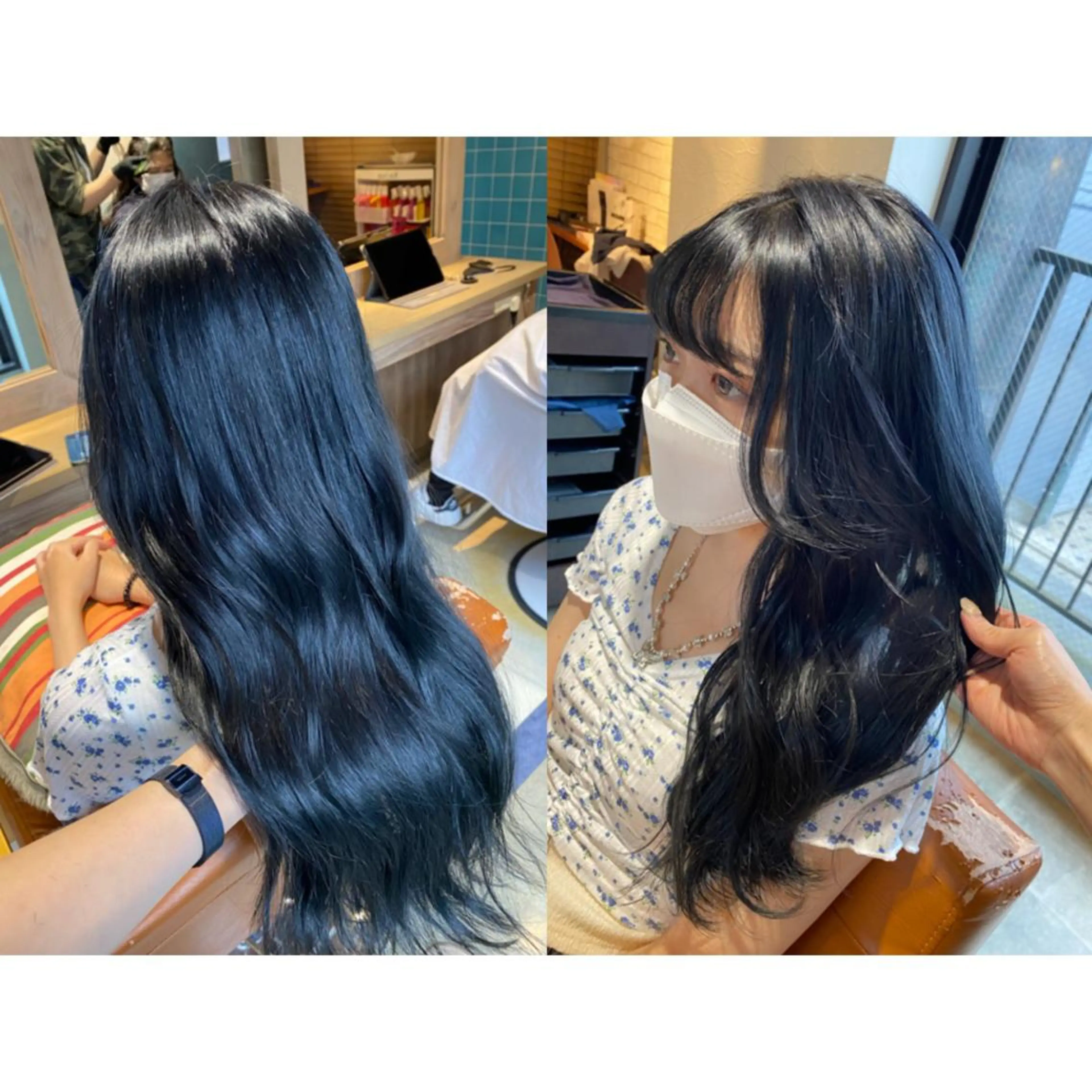 カラー ブルーカラー ネイビーカラー カット トリートメント 🐻結んで可愛い hair EMI🐻のヘアスタイル