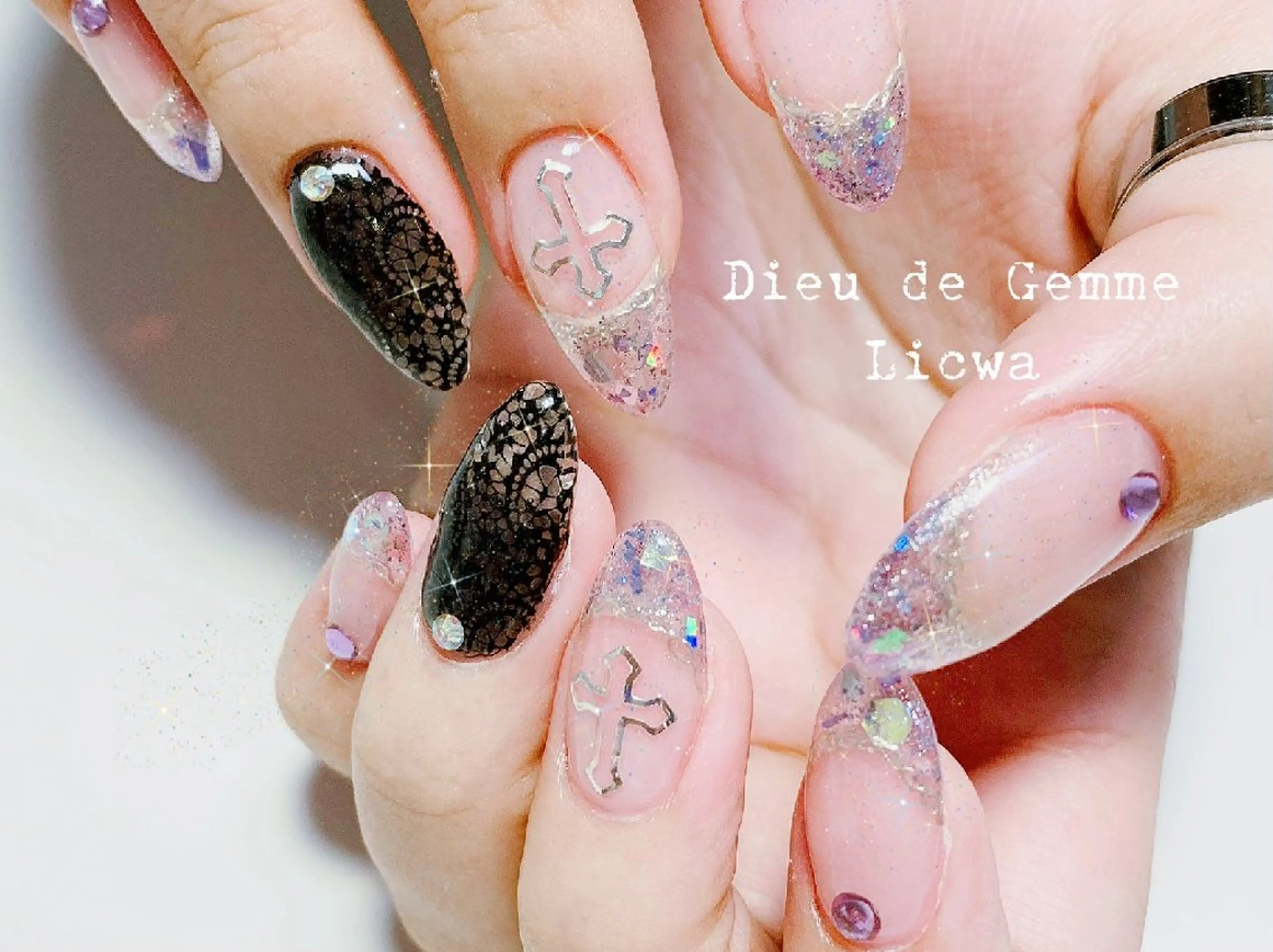ネイル クリアネイル スカルプネイル ハンドネイル デュード ジェムのネイルデザイン