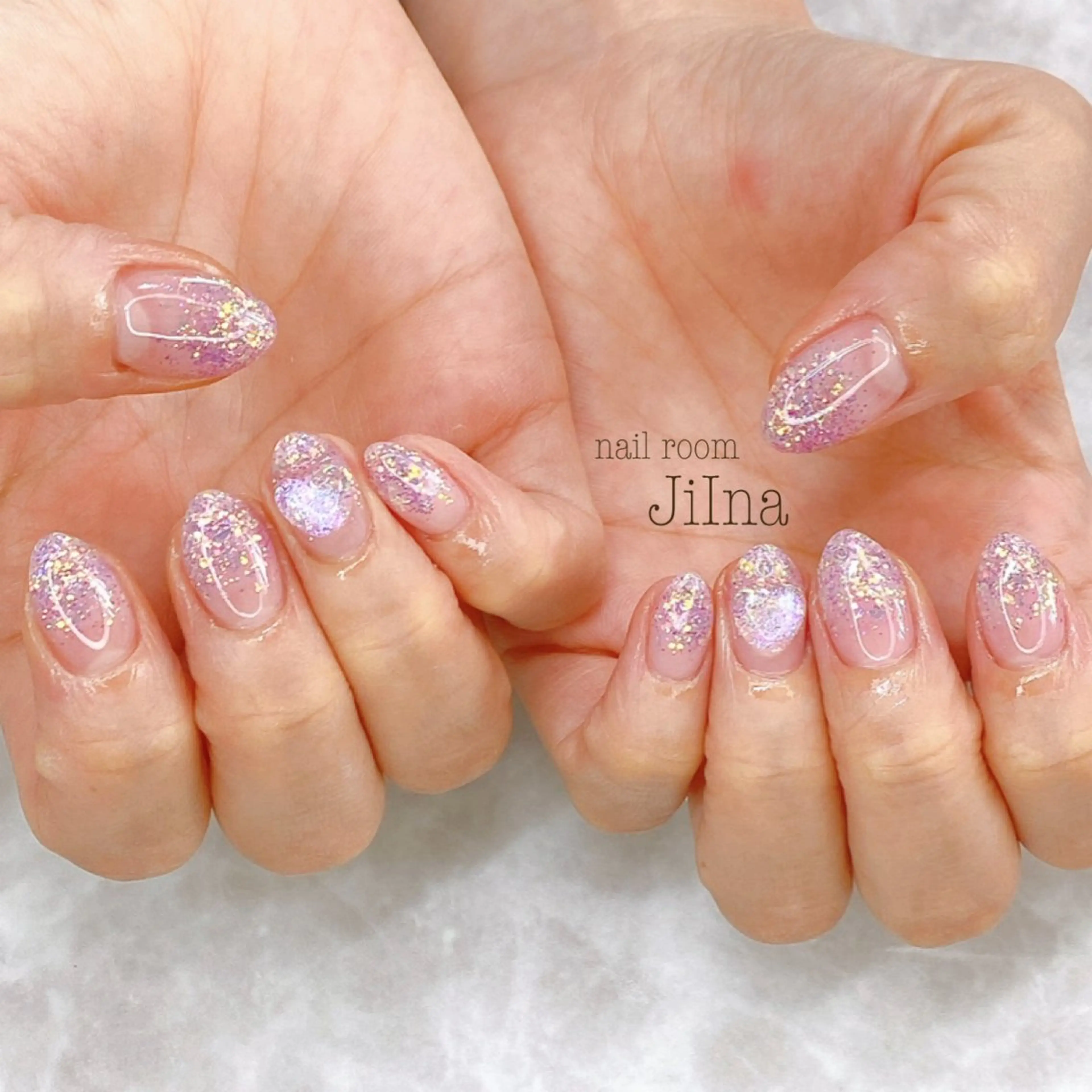 ネイル ハート ラメ(グリッター) ラメグラデーション JiIna nailのネイルデザイン