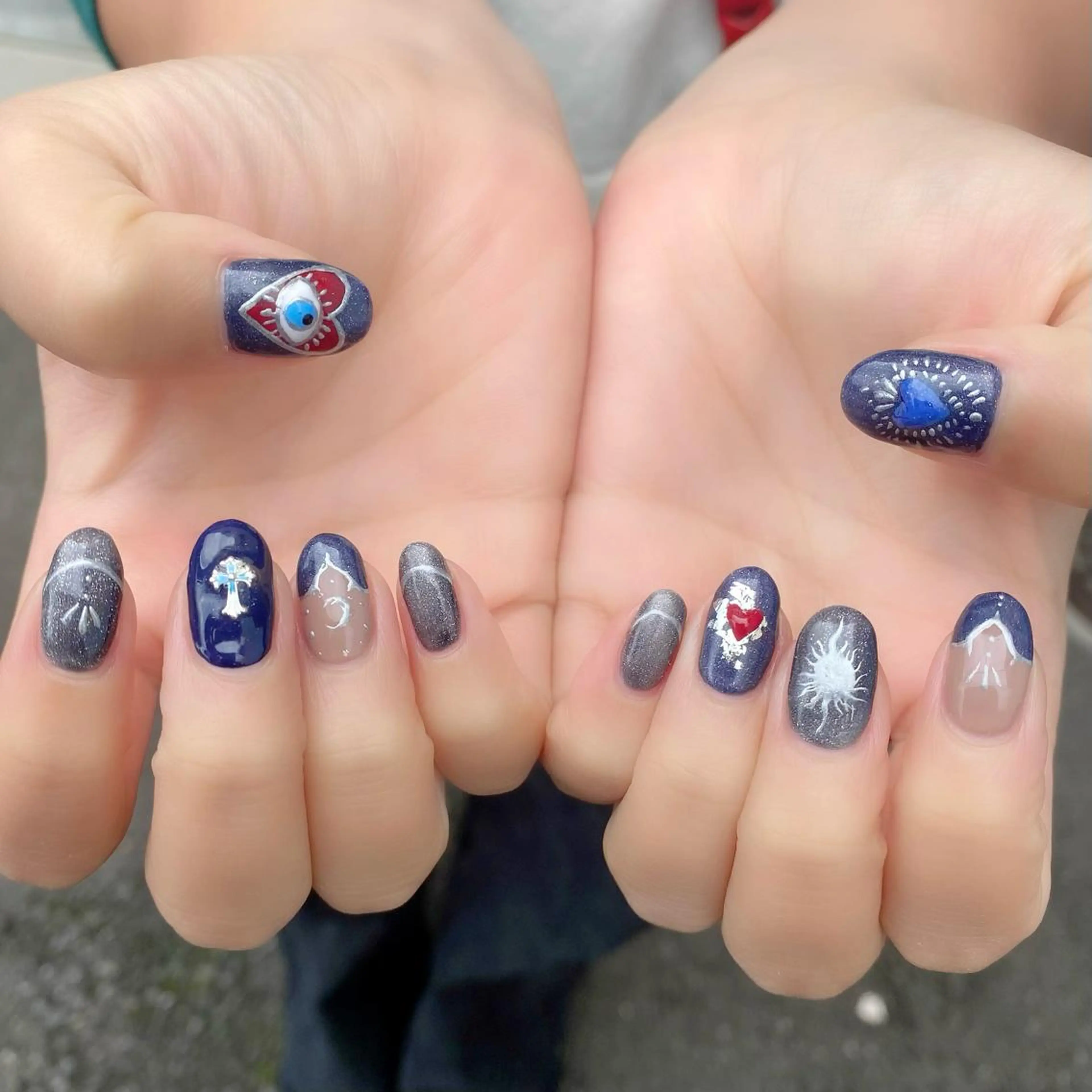 ネイル ブルー ハート ネイビー Salon Ｋのネイルデザイン