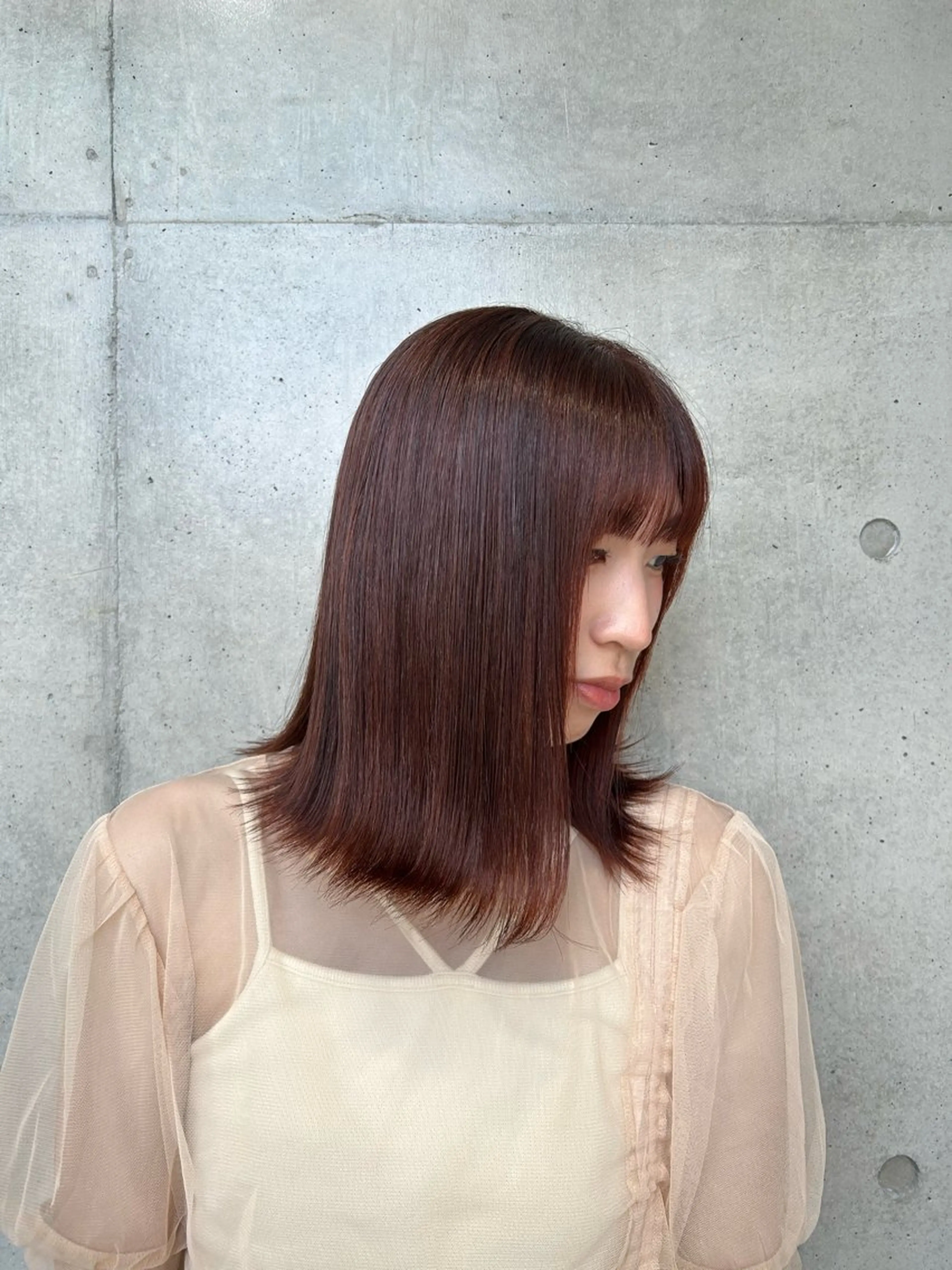 ミディアム カラー ヘアアレンジ ヘアカラー トリートメント ボブ艶モテカラー🫧 カリンのヘアスタイル