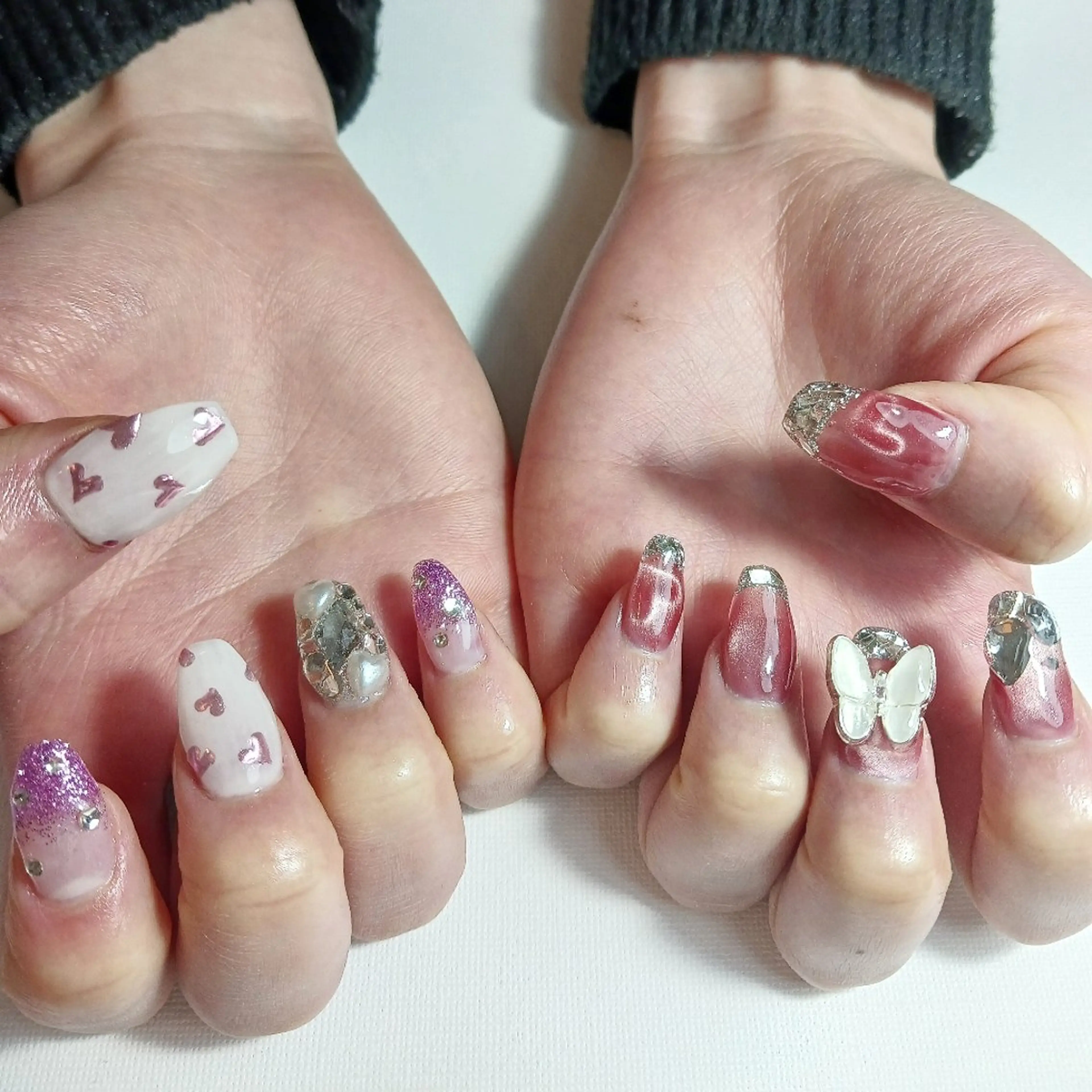ネイル ジェルネイル ハート 持ち込み ピンク ショートネイル owlnail /持込みデザイン専門のネイルデザイン