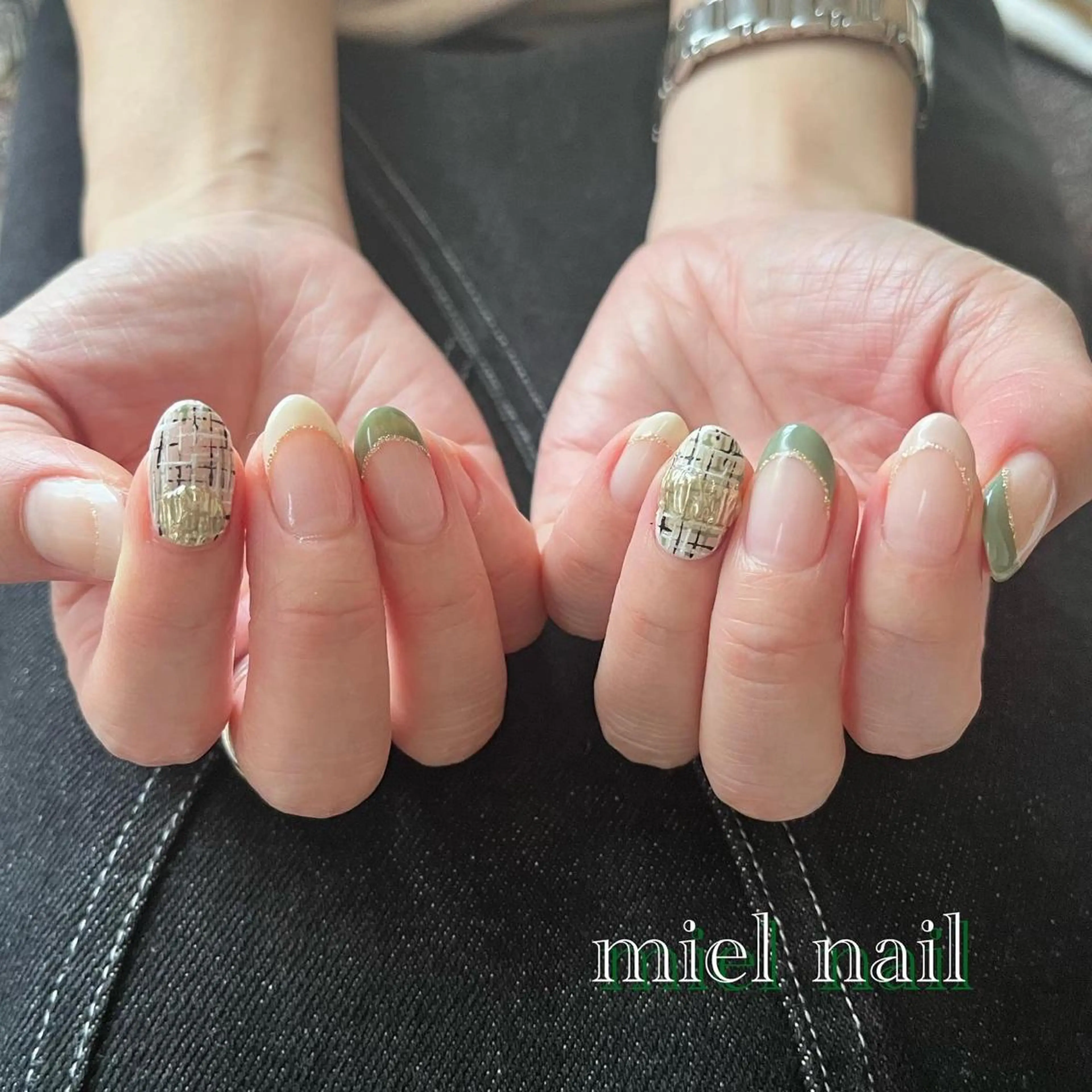 ネイル フレンチネイル ツイードネイル ハンドネイル miel nailのネイルデザイン