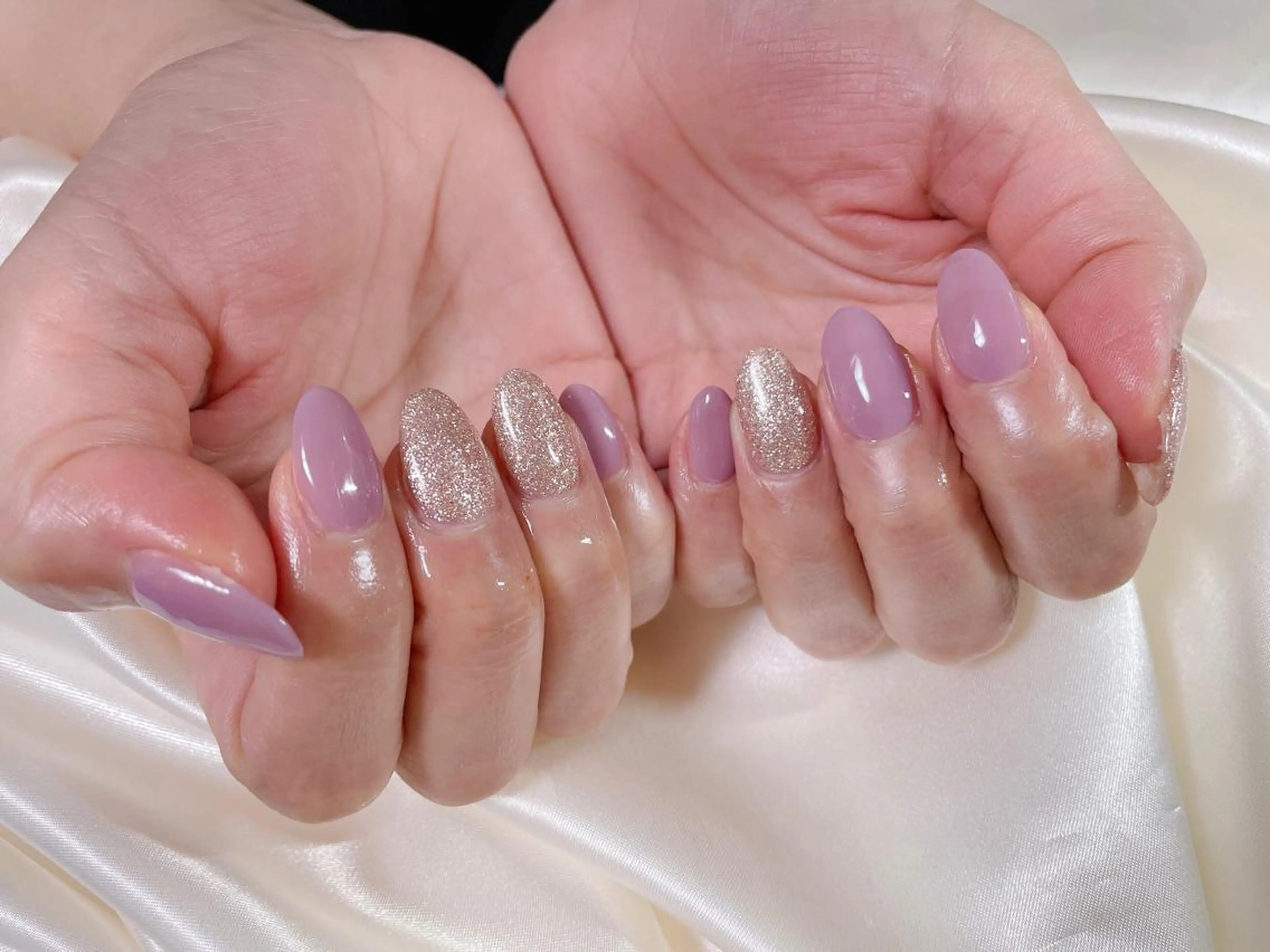 ネイル クリアネイル ゴールド パープル ハンドネイル mogunail &blowのネイルデザイン