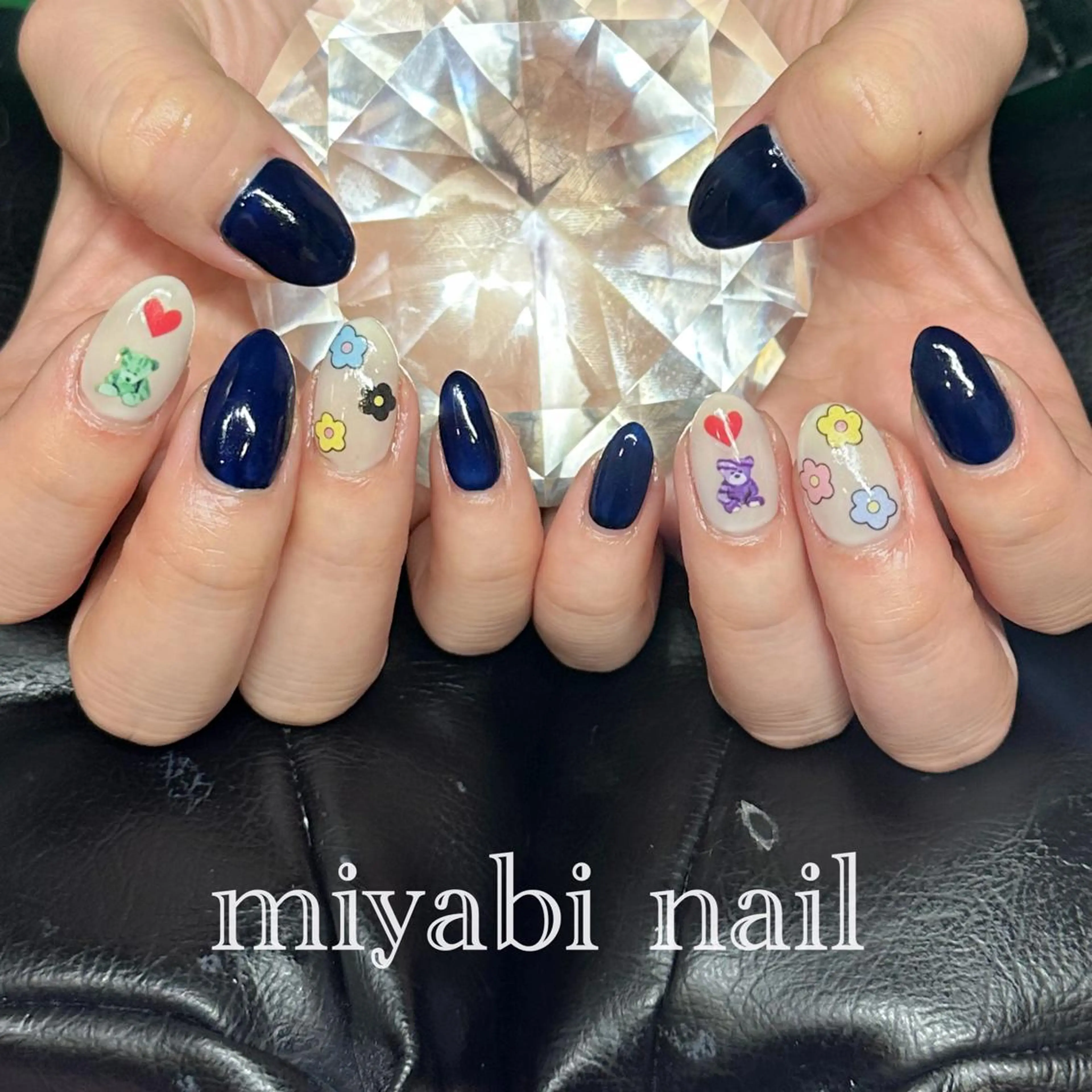 ネイル アートネイル ブルー フラワーネイル ジェルネイル ハート ハンドネイル miyabi nail 桂川駅近くのネイルデザイン