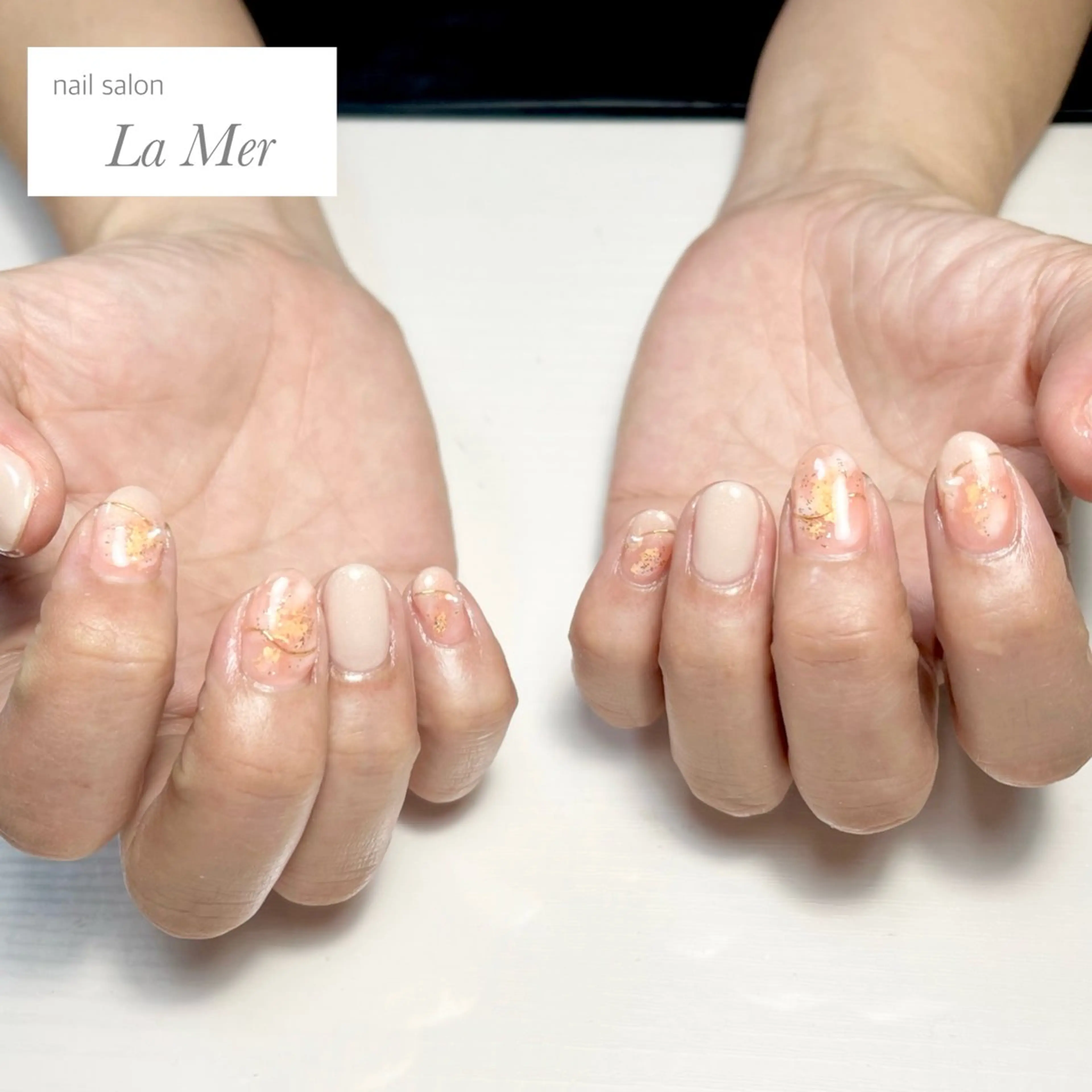 ネイル ニュアンスネイル オフィスネイル オレンジ ピンク シンプルネイル nailsalon La Merのネイルデザイン