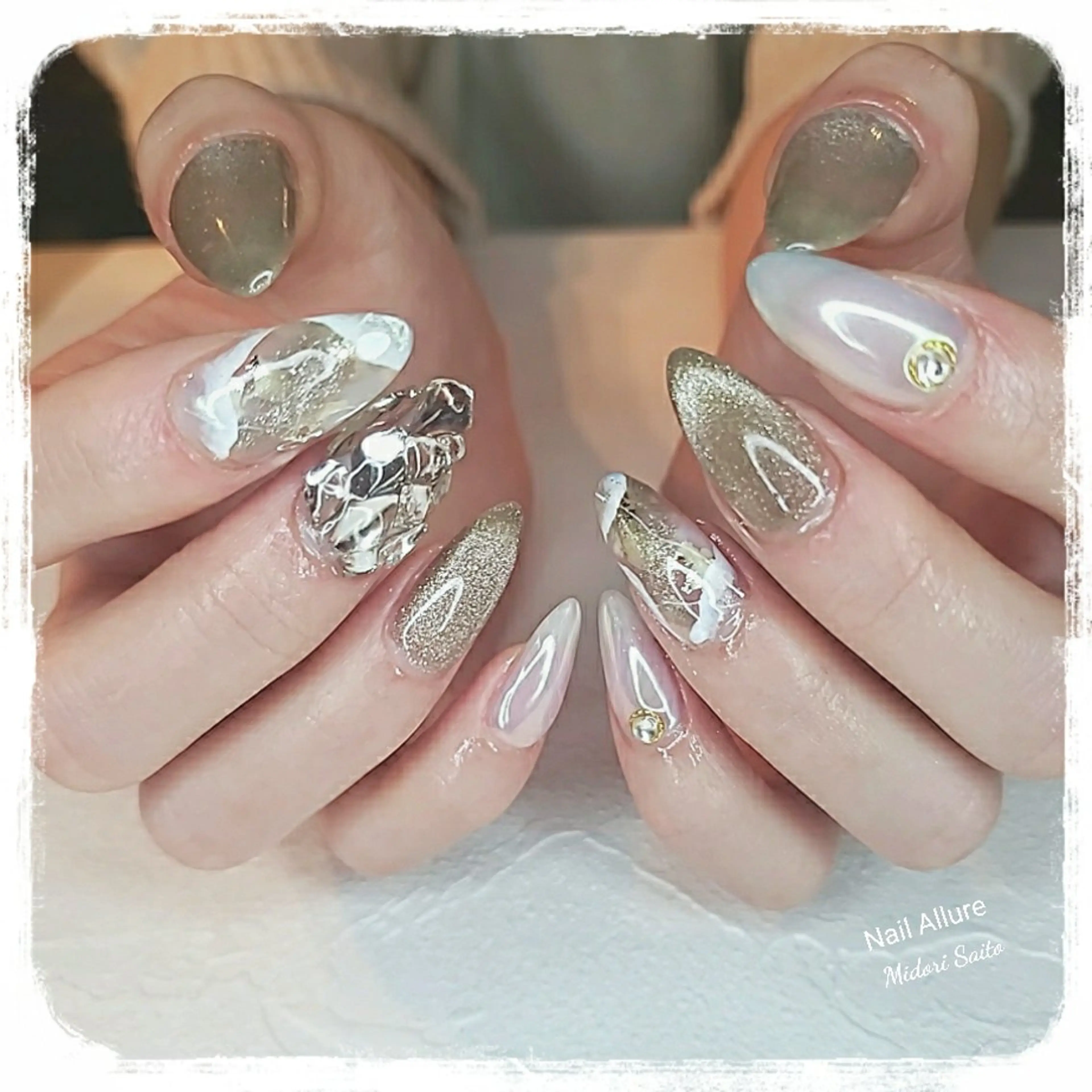 ネイル ジェルネイル グリーン マグネットネイル ニュアンスネイル スカルプネイル Nail Allureのネイルデザイン