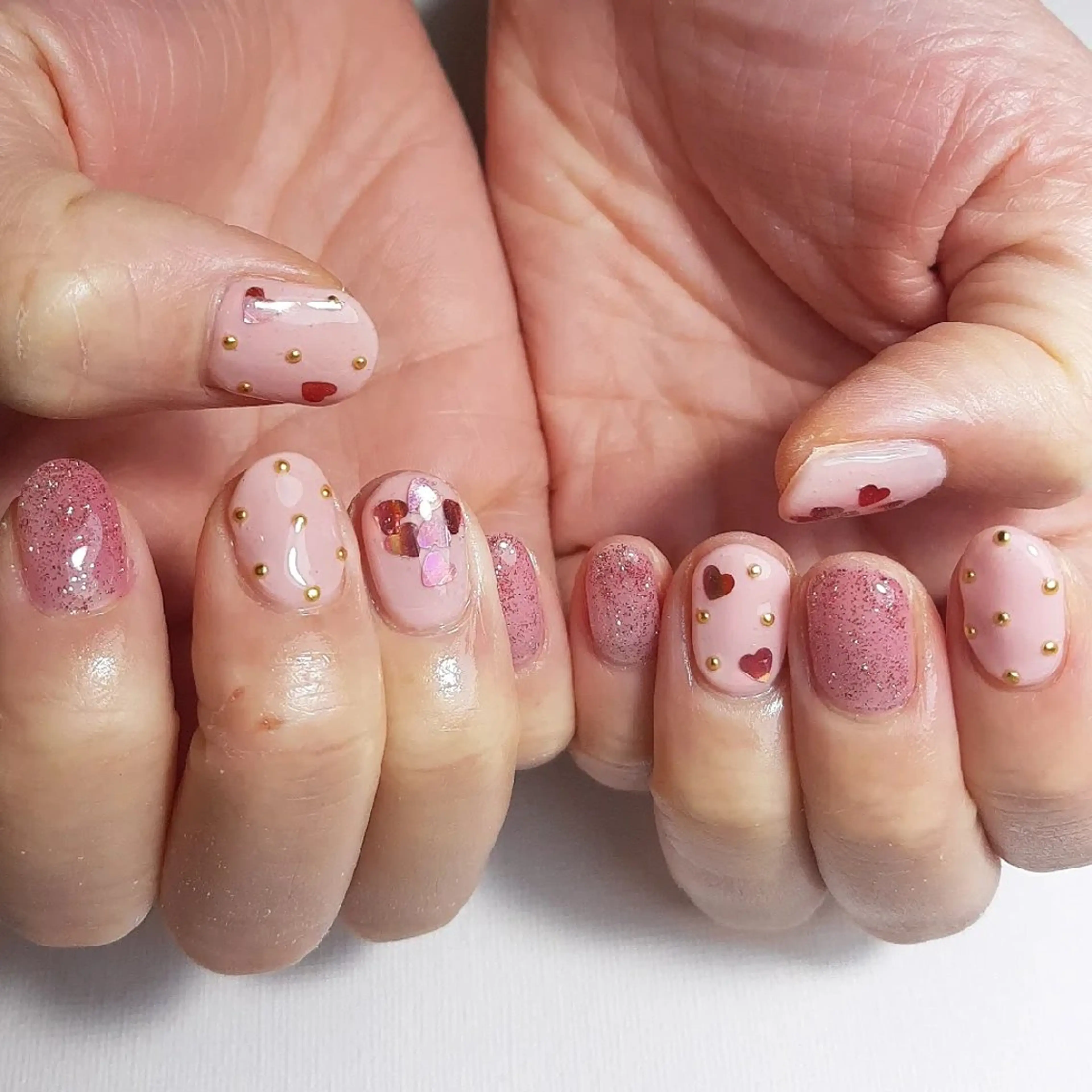 ネイル ジェルネイル ハート 持ち込み ショートネイル バレンタイン owlnail /持込みデザイン専門のネイルデザイン