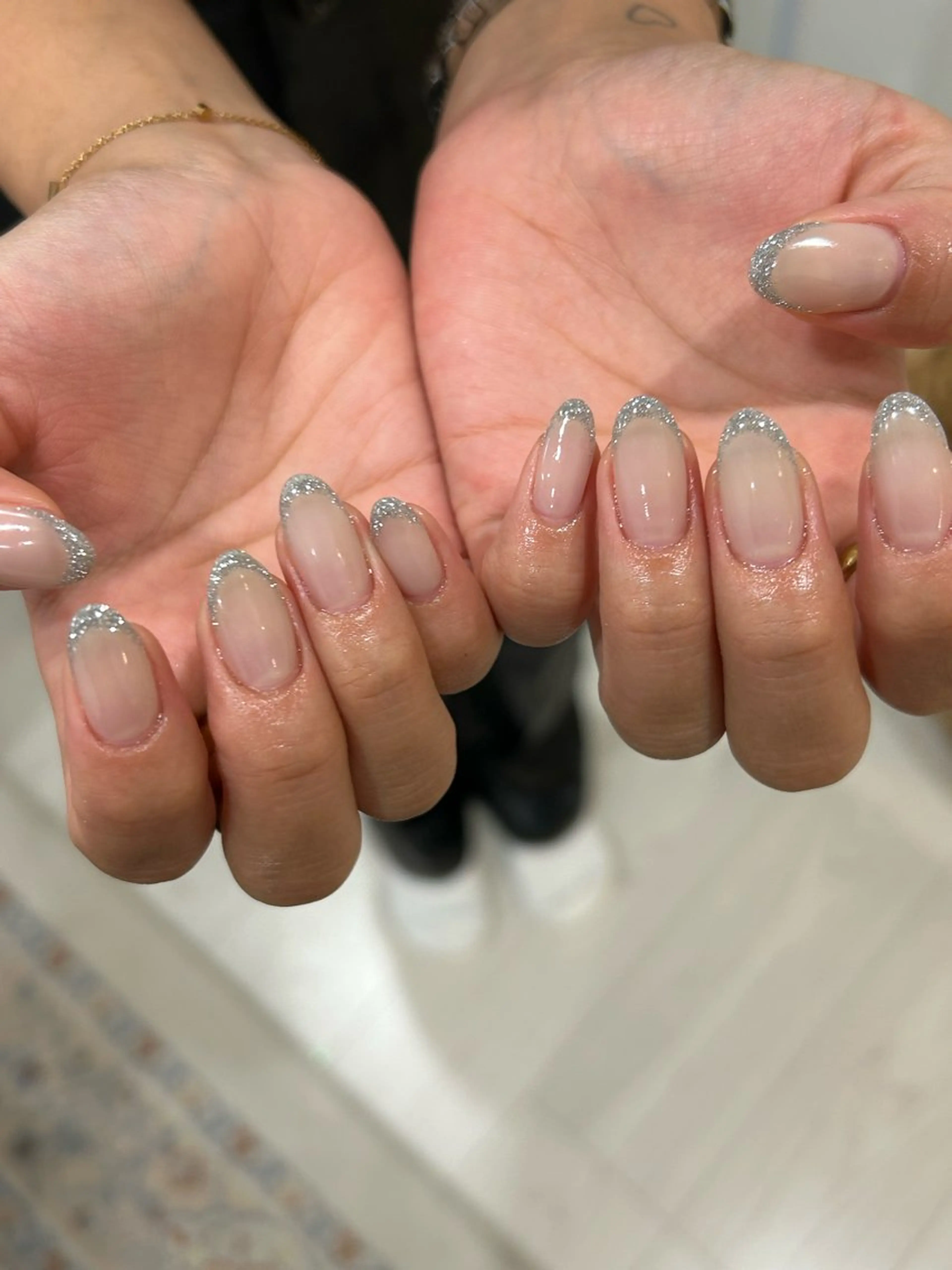 ネイル フラッシュネイル フレンチネイル mellow:ｸﾙﾐ ﹡˖˟༝🎀˖˟ ༝のネイルデザイン