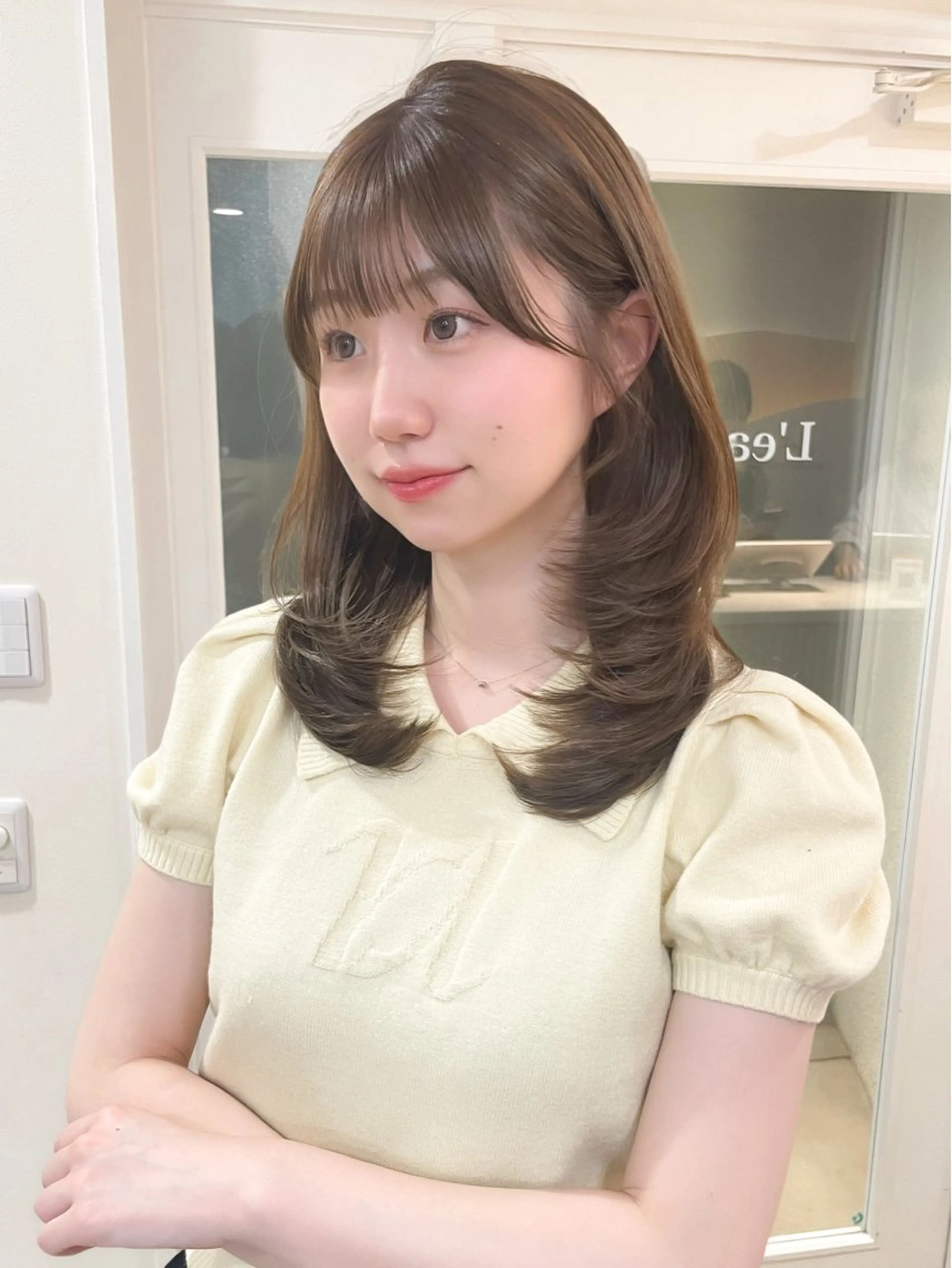 ミディアム カラー ミディアム/顔周り/ ベージュ🌼mayuのヘアスタイル