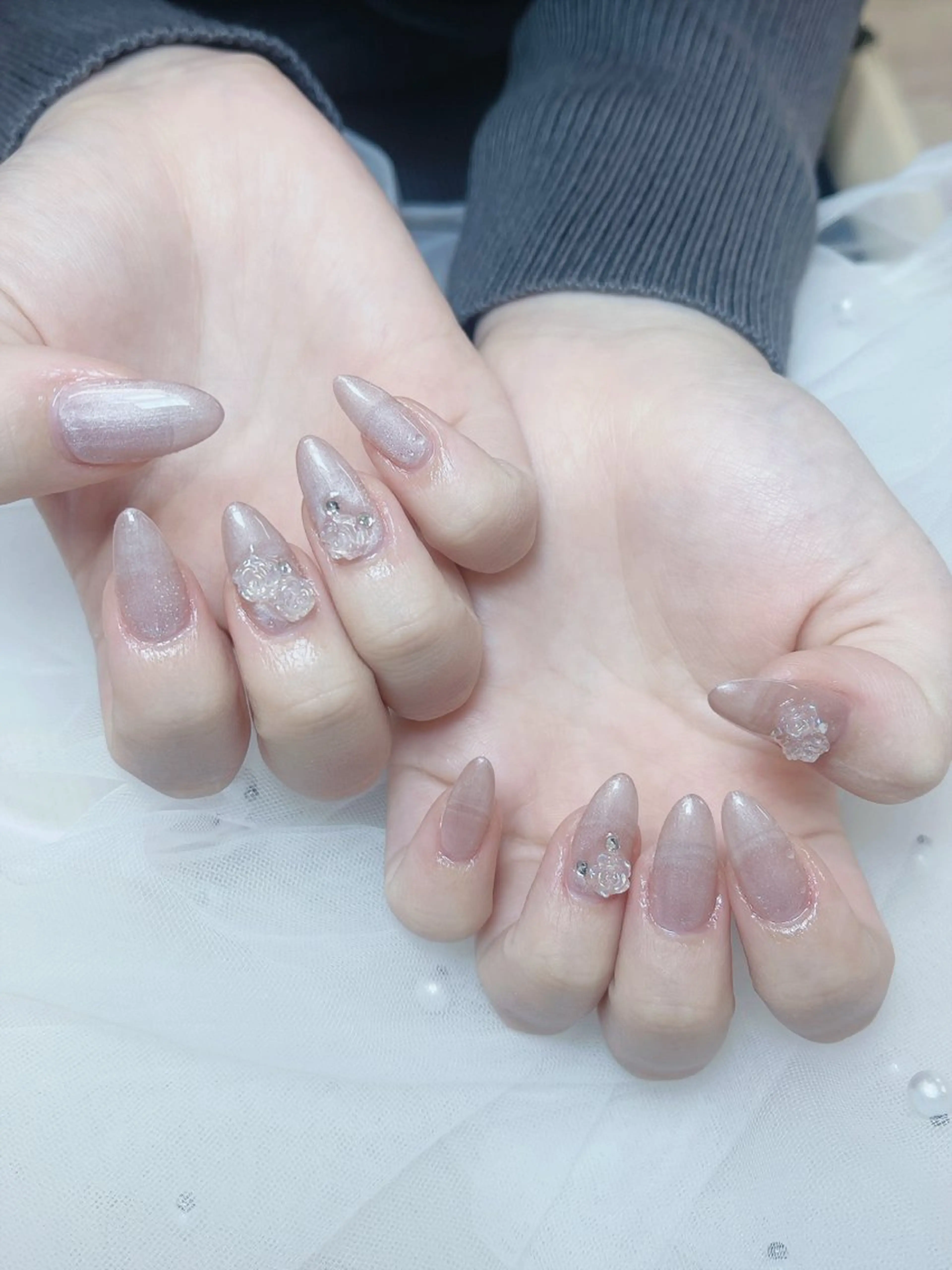 ネイル チークネイル 成人式 フレンチネイル グラデーション 氷ネイル・うるうるネイル ハンドネイル DUO MI nail salonのネイルデザイン
