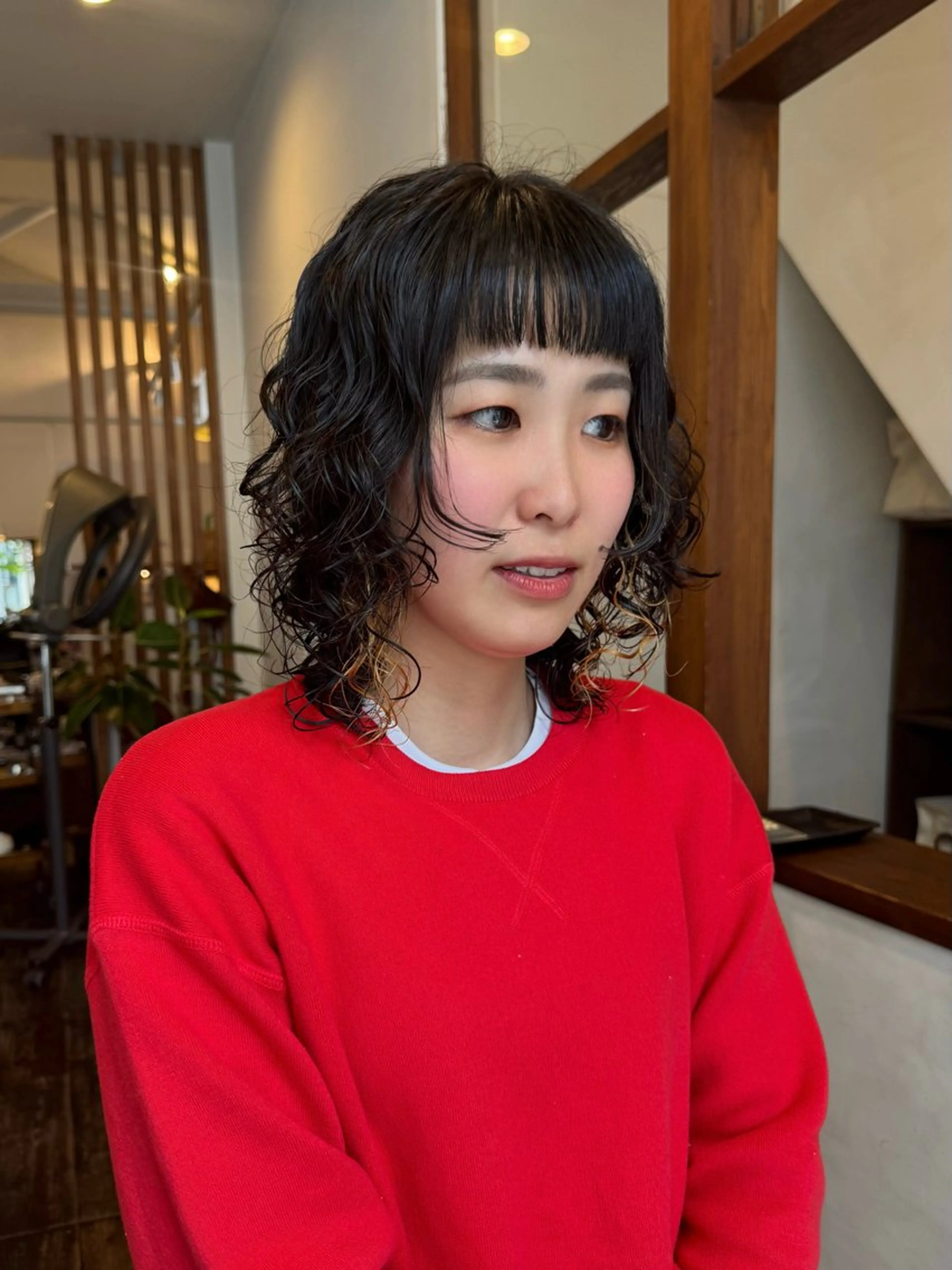 セミロング パーマ 顔周りカット カット パーマ MOK大阪梅田店 Asahiのヘアスタイル