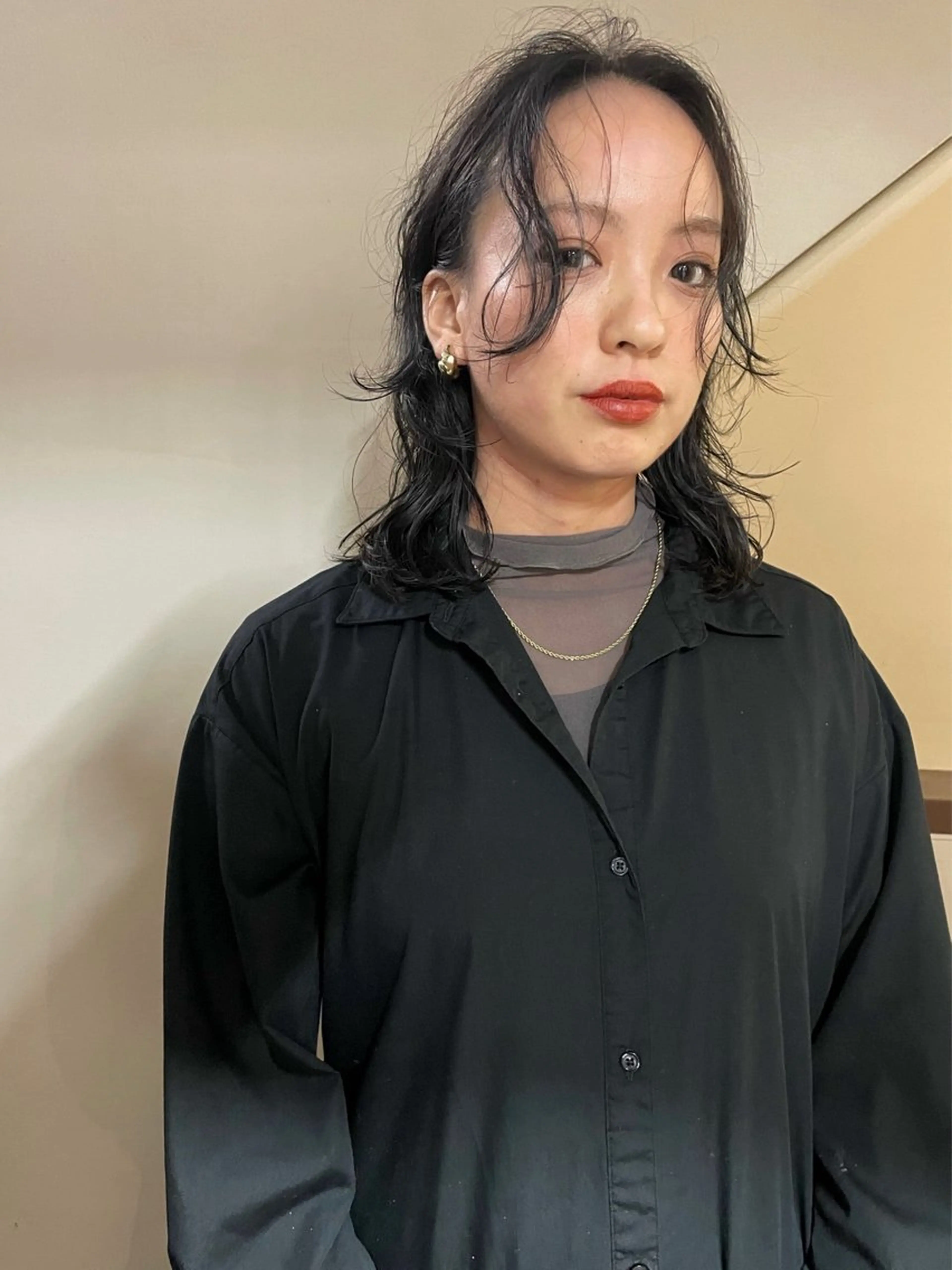 ミディアム カラー パーマ ヘアアレンジ ミディアムパーマ くせ毛 丸山渉/表参道 レイヤーボブのヘアスタイル