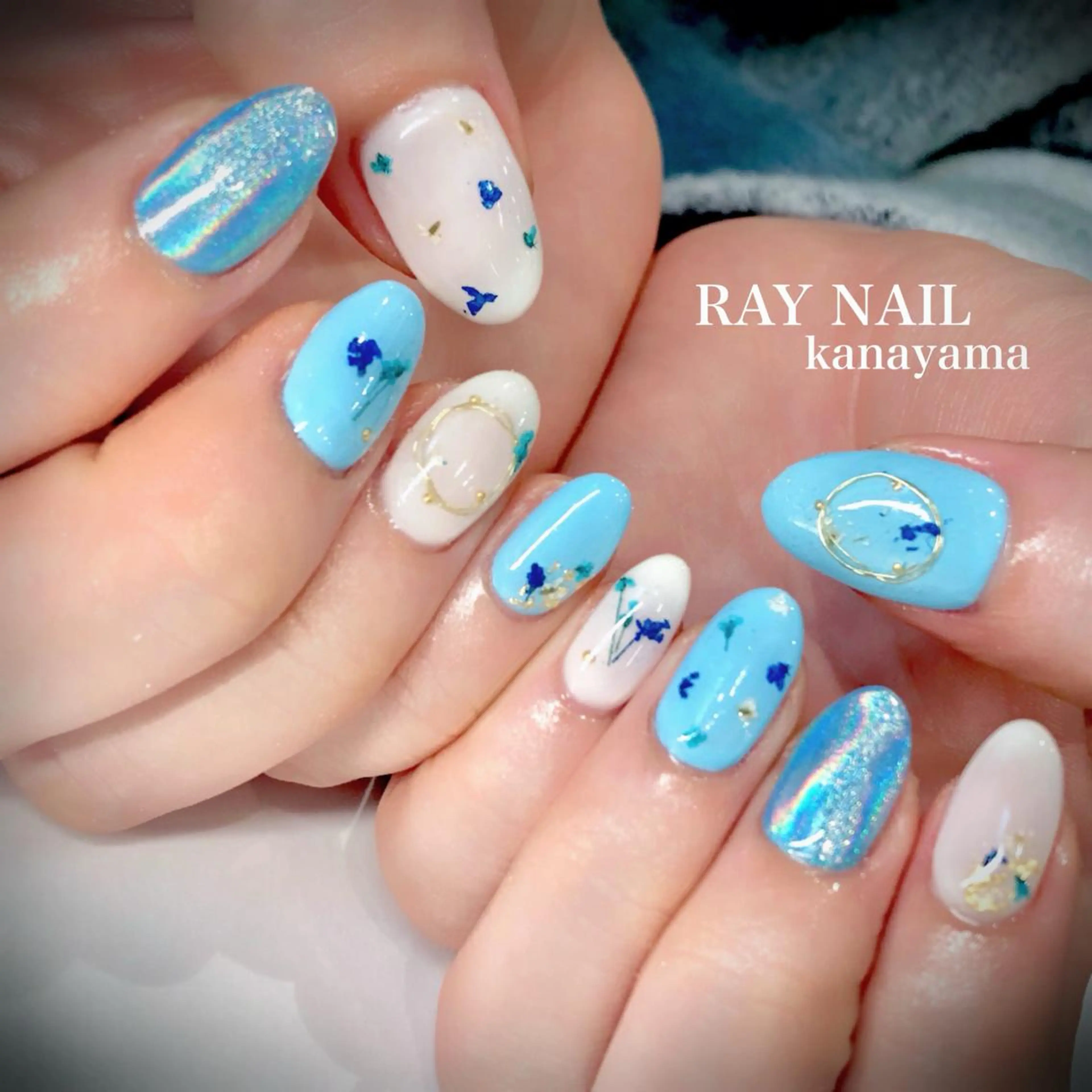 ネイル ブルー 春ネイル Arowa 伊田のネイルデザイン
