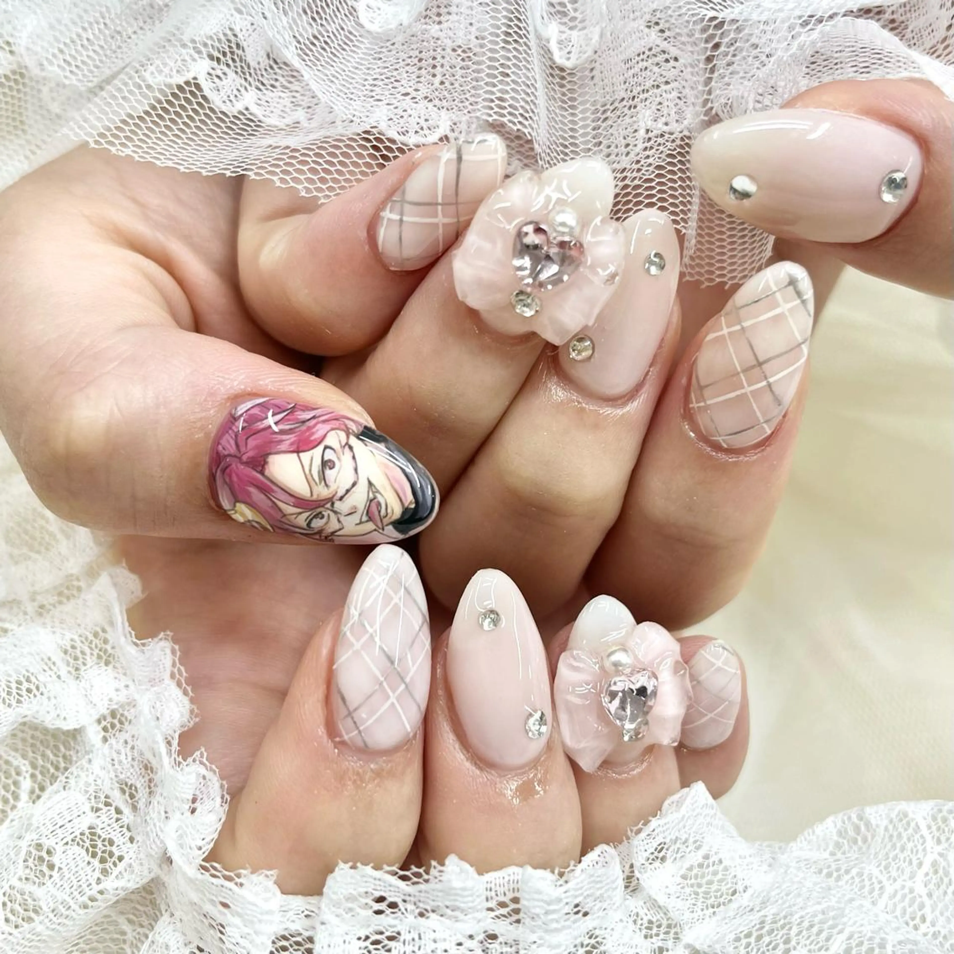 ミディアム ネイル リボン ハンドネイル 池袋痛ネイル Nok. 渡辺のネイルデザイン