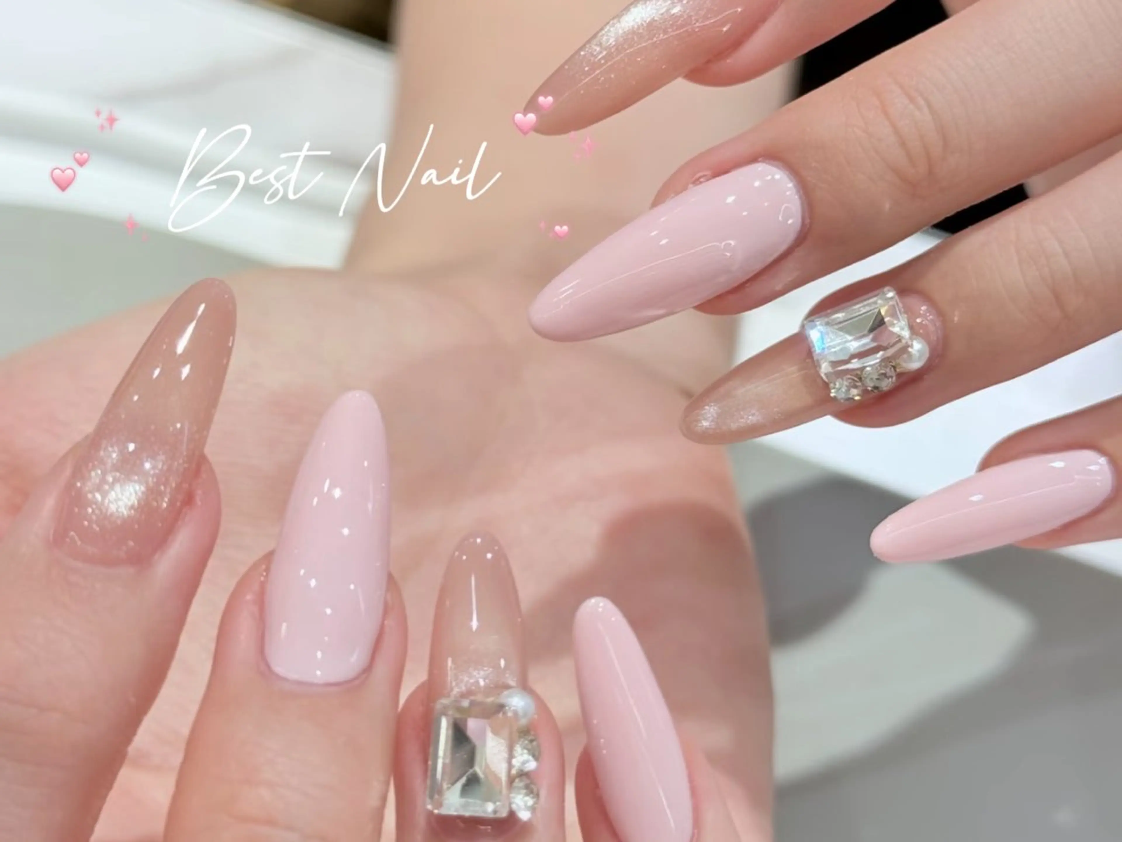 ネイル オーロラネイル クリアネイル 長さ出し ジェルネイル 韓国ネイル ハンドネイル best nailのネイルデザイン