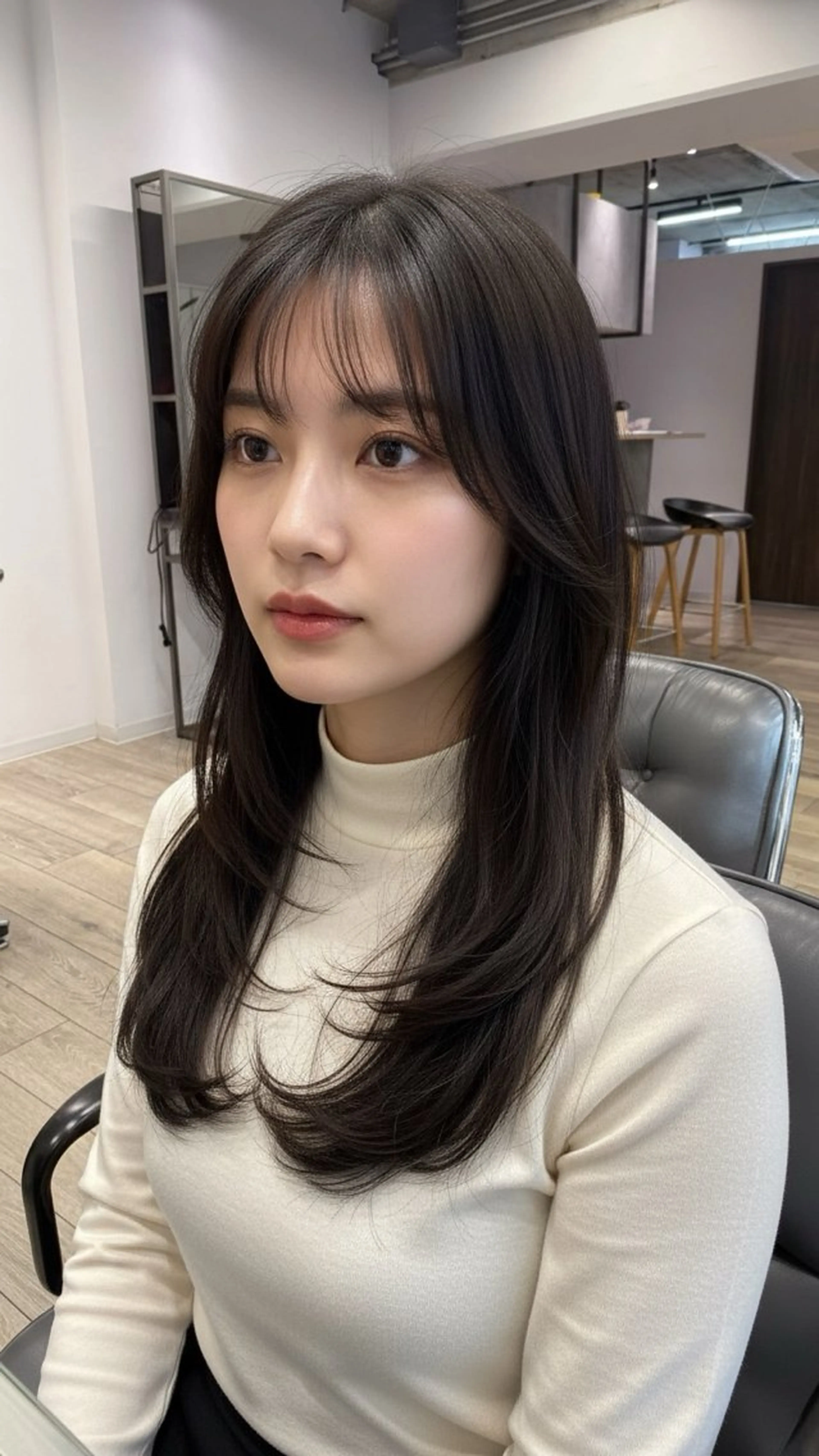 ロング 顔まわりレイヤー 髪質改善 韓国風ヘア レイヤーカット トリートメント カット ヘアカラー トリートメント HINA🫧顔まわり /レイヤーカットのヘアスタイル