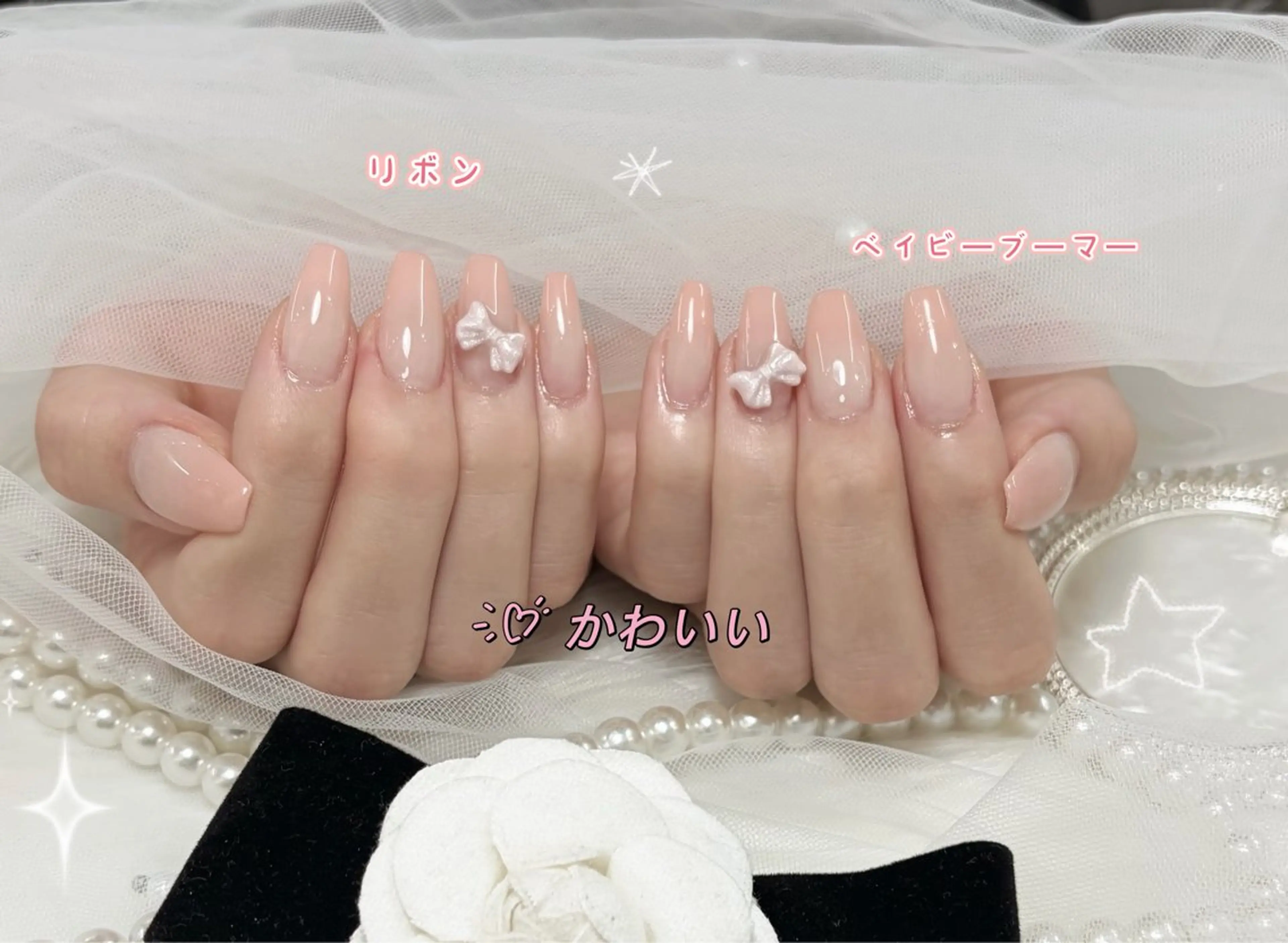 ネイル グラデーション リボン シンプルネイル ハンドネイル YURI NAILのネイルデザイン