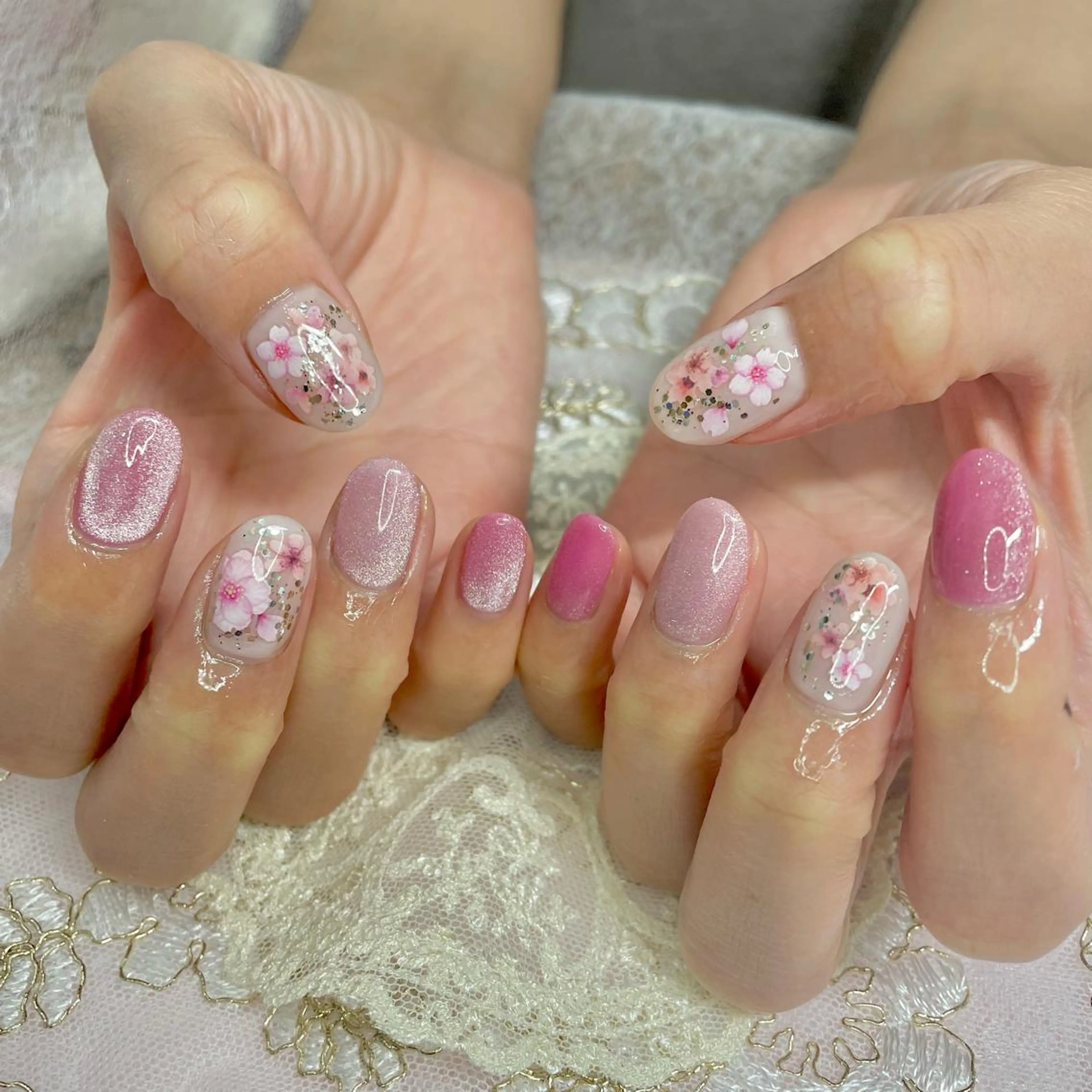 ネイル アートネイル オーロラネイル 桜ネイル 成人式 ジェルネイル J terrace Nailのネイルデザイン