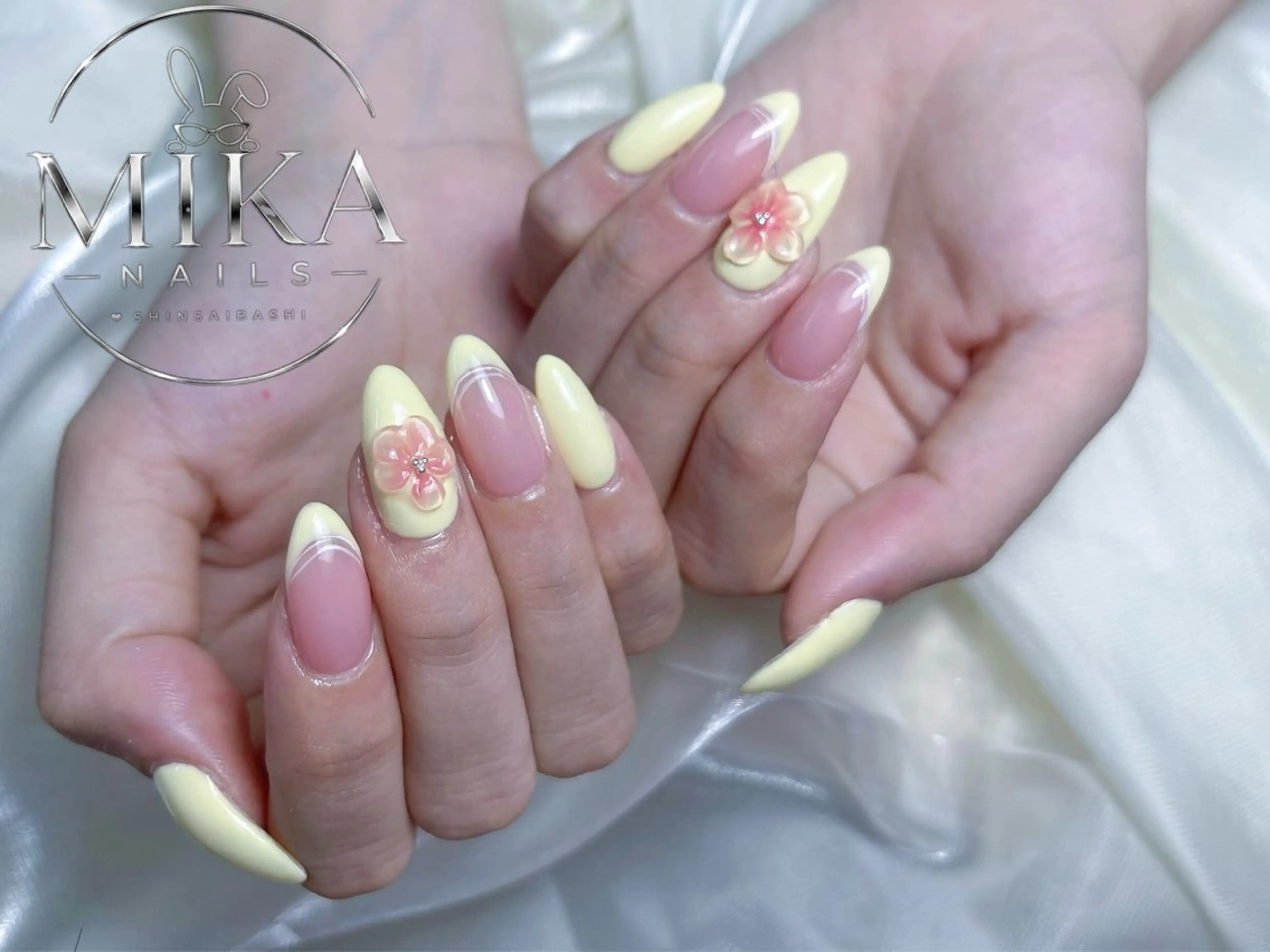ネイル フレンチネイル ガーリー 韓国ネイル ロングネイル マグネットネイル ハンドネイル Mika Nails 心斎橋のネイルデザイン