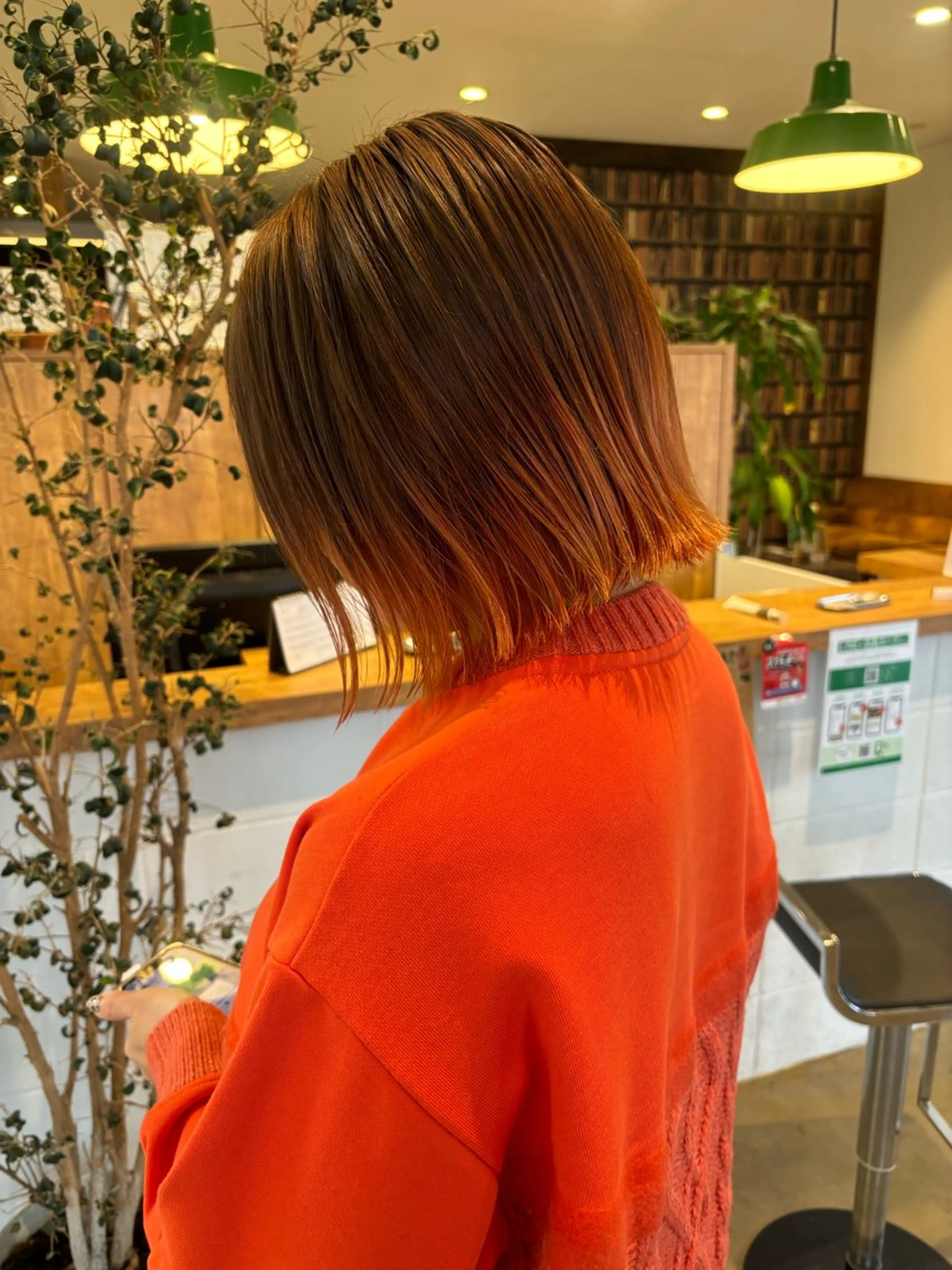 ミディアム カラー ヘアアレンジ ブリーチ ブラウンカラー グラデーションカラー オレンジ オレンジブラウン ❣️倉敷❣️美髪 カラー能登一成のヘアスタイル