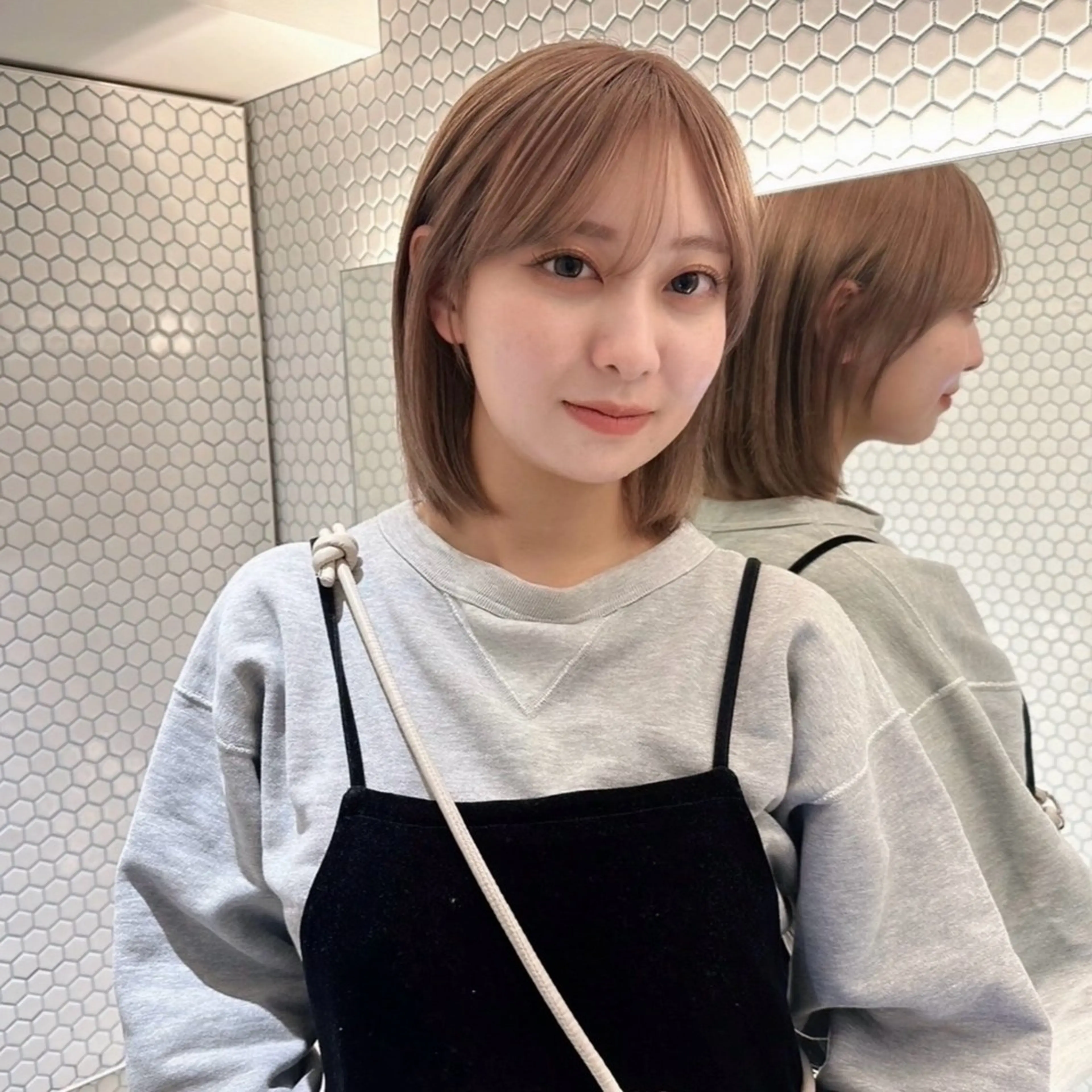 ショート 切りっぱなしボブ ボブレイヤー ボブ レイヤーカット ミルクティーベージュ 🩰🤎miharuのヘアスタイル