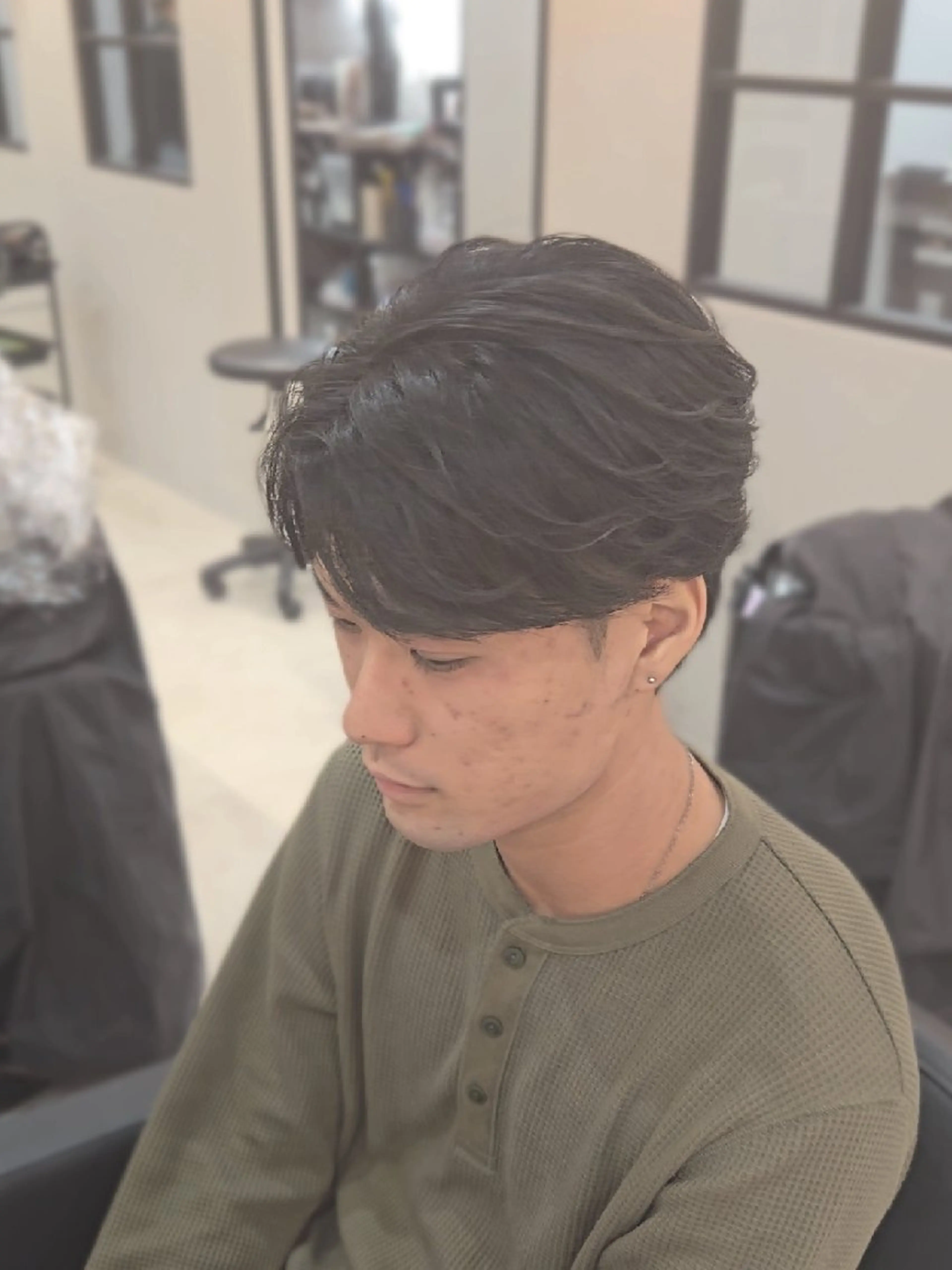 メンズ ミディアム パーマ ミディアムパーマ センターパート メンズパーマ ニュアンスパーマ カット パーマ ヘアセット LEN名古屋/パーマ 海外ヘア/メンズ特化のヘアスタイル