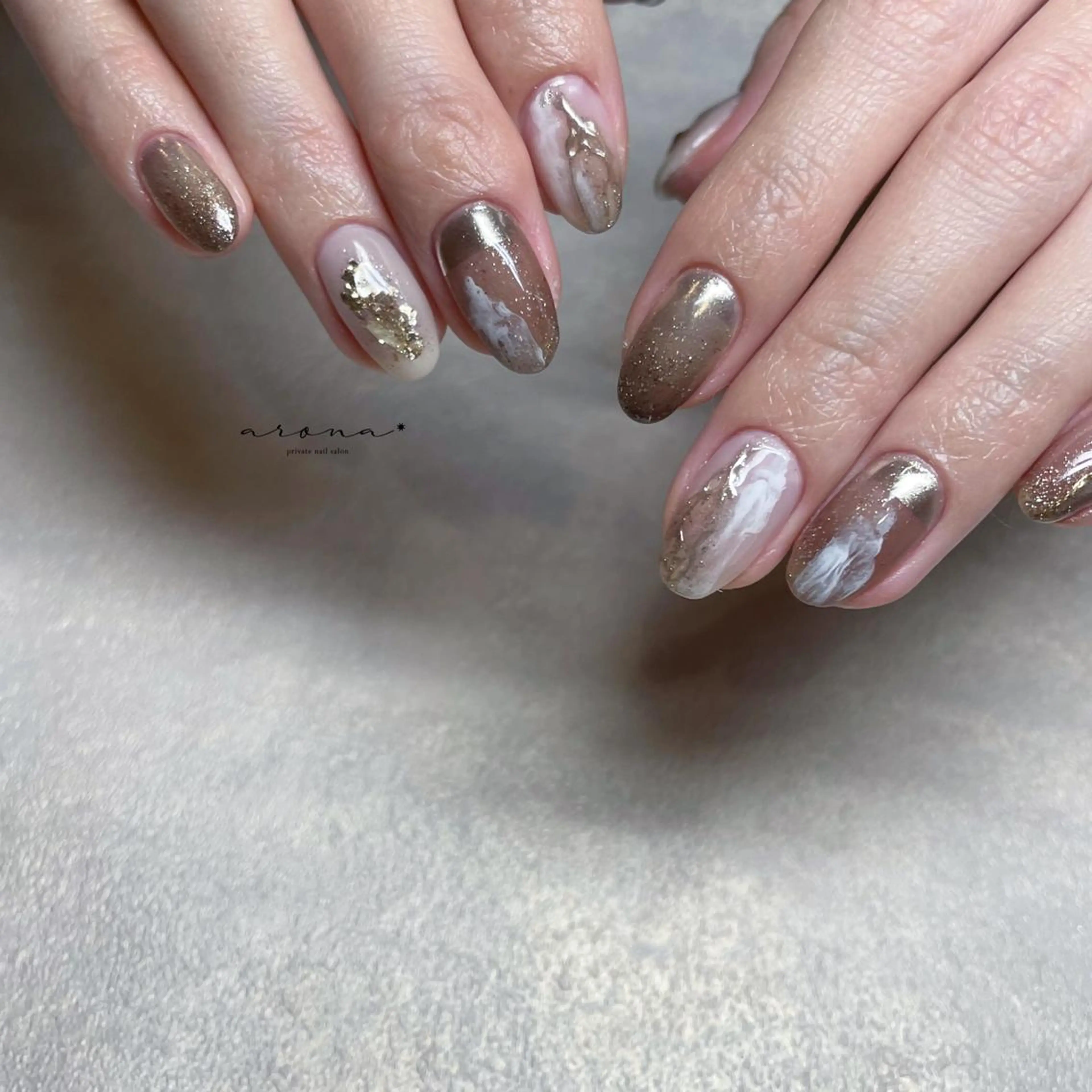 ネイル ブラウン ハンドネイル nail salon ✷aronaのネイルデザイン