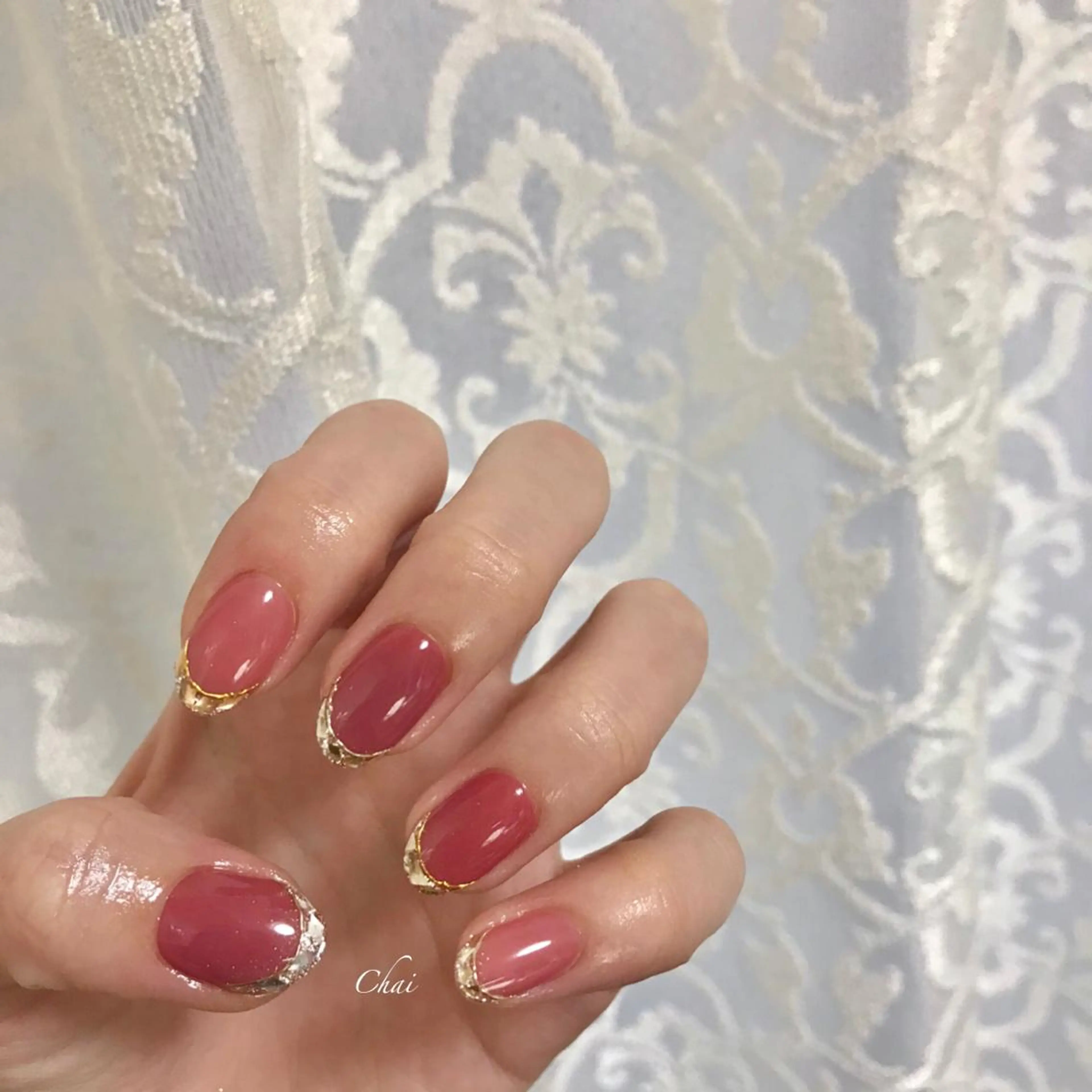 ネイル フレンチネイル ガラスフレンチ シルバー ハンドネイル 💅chainail _aiのネイルデザイン