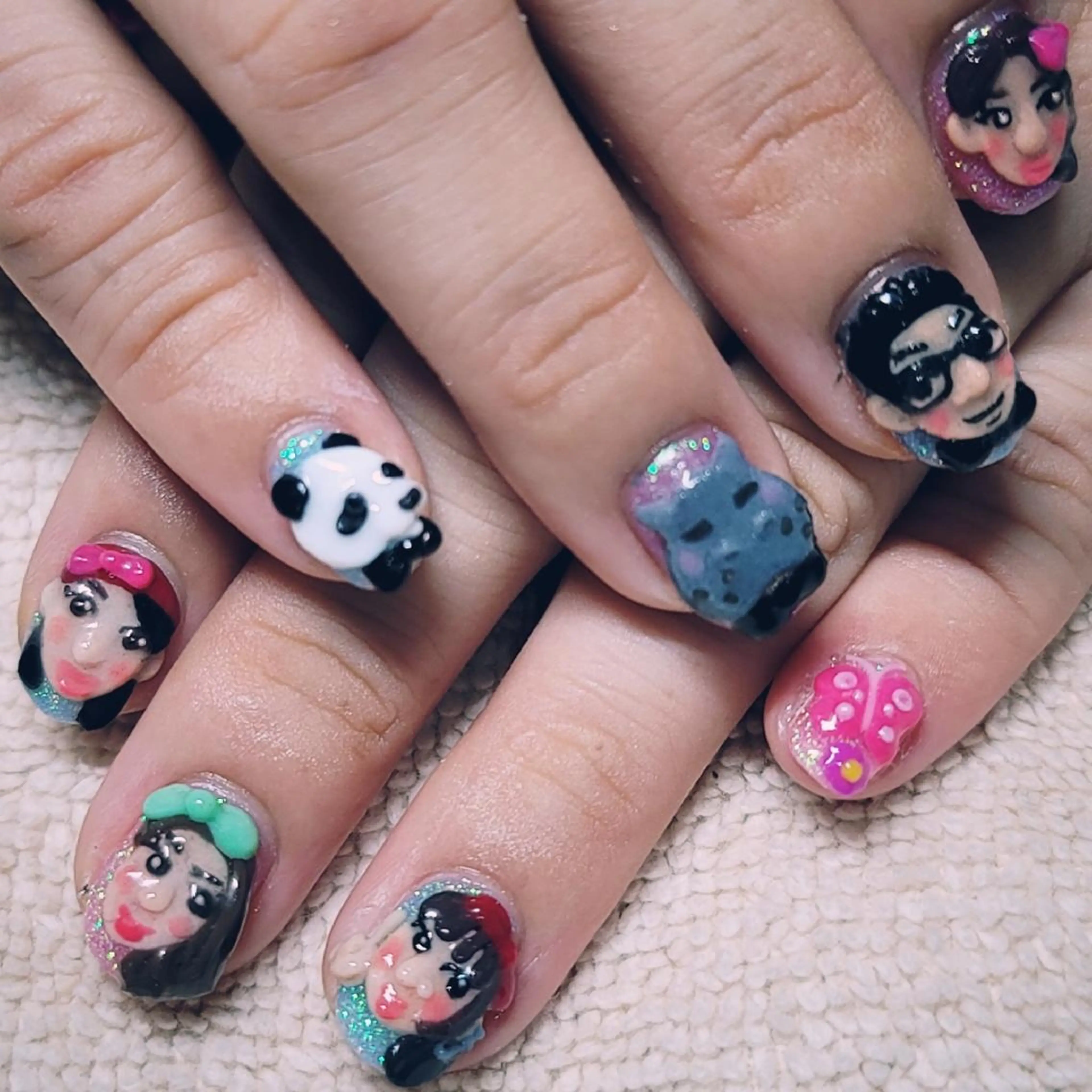 ネイル ラメ(グリッター) 水色 メンズネイル ピンク リボン ハンドネイル よしだ ひろきのネイルデザイン