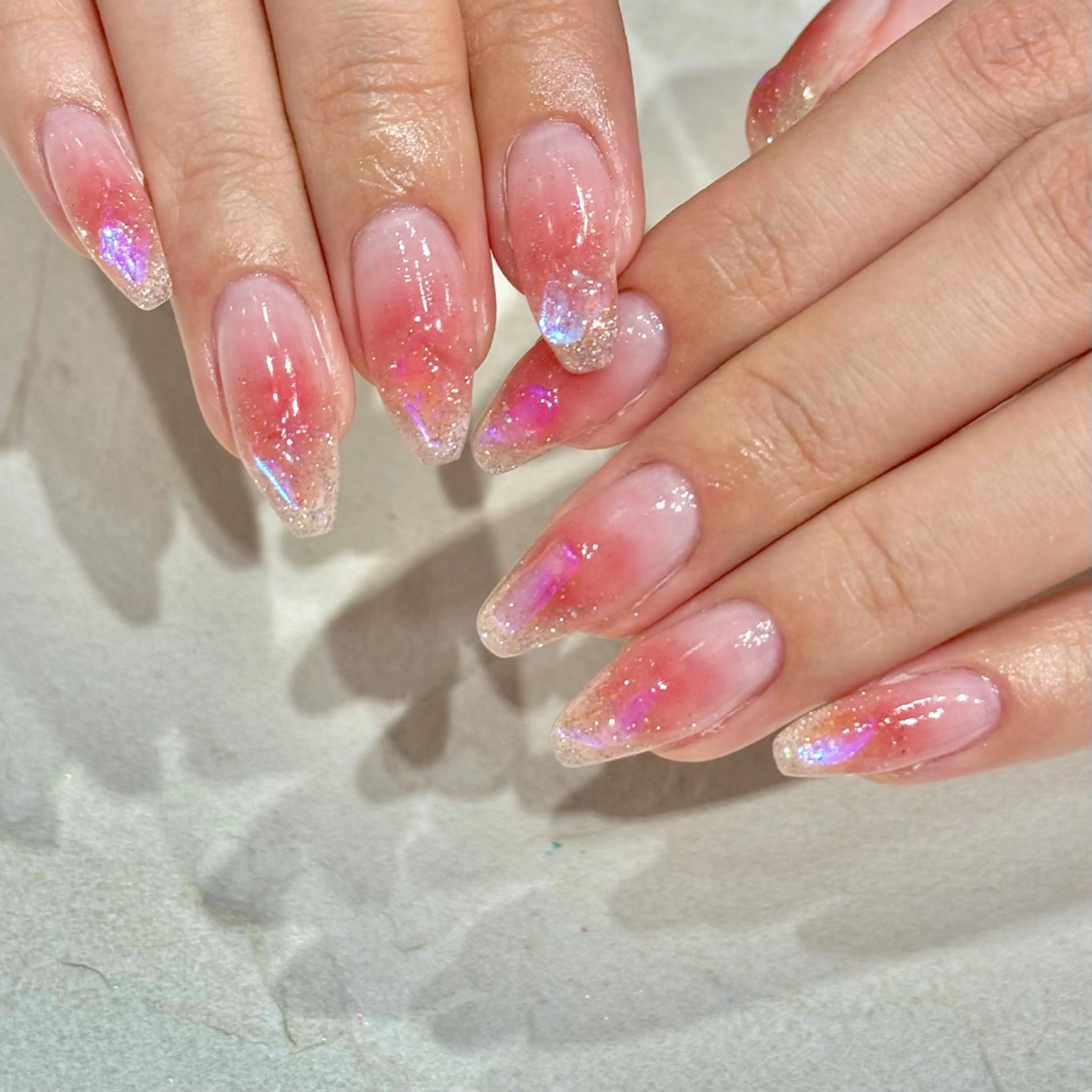 ネイル チークネイル 氷ネイル・うるうるネイル 韓国ネイル ワンホンネイル ハンドネイル Bianca YAMADA☺︎のネイルデザイン