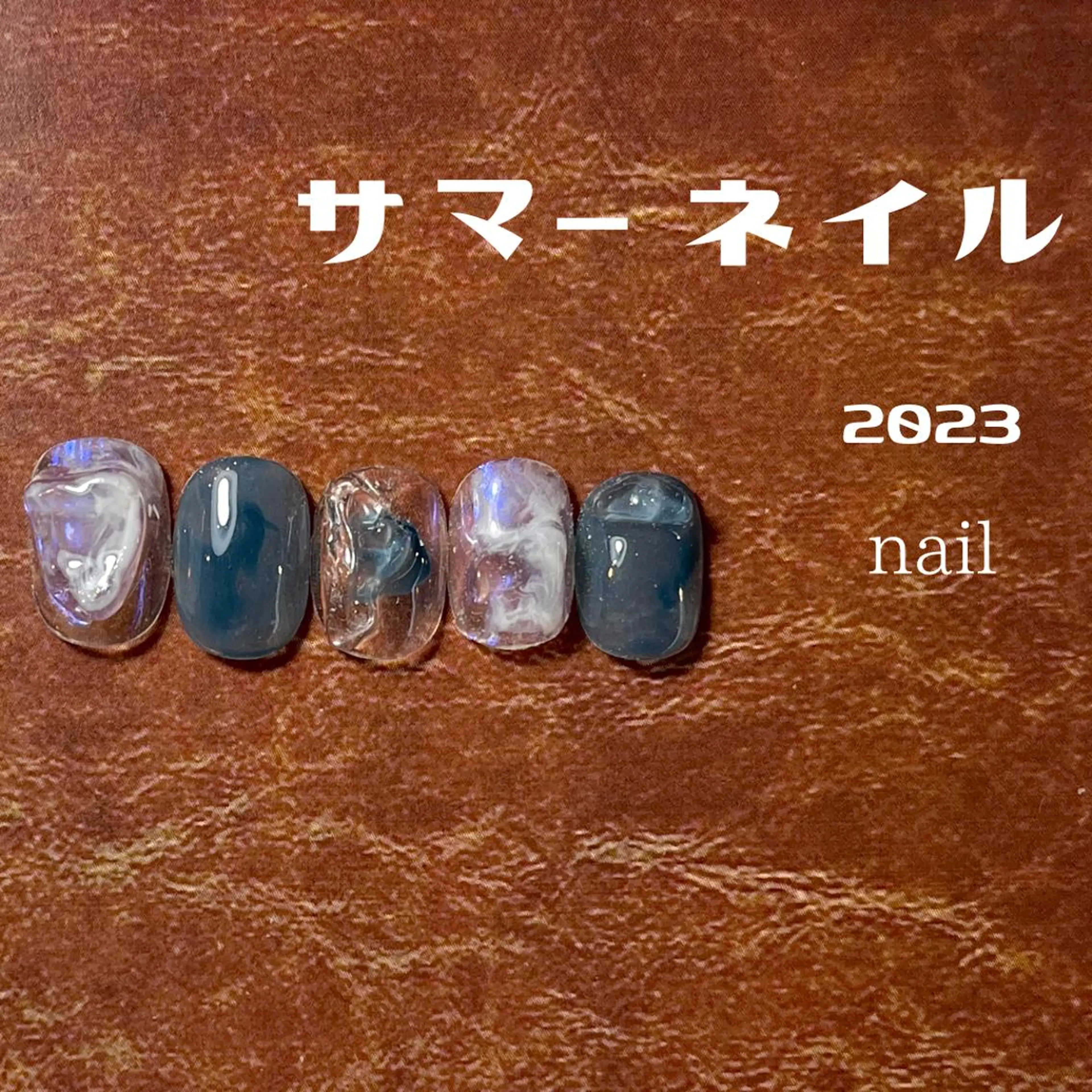 ネイル ブルー クリアネイル ぷっくりネイル フリーランス¨̮⃝ ネイリストOKADAのネイルデザイン