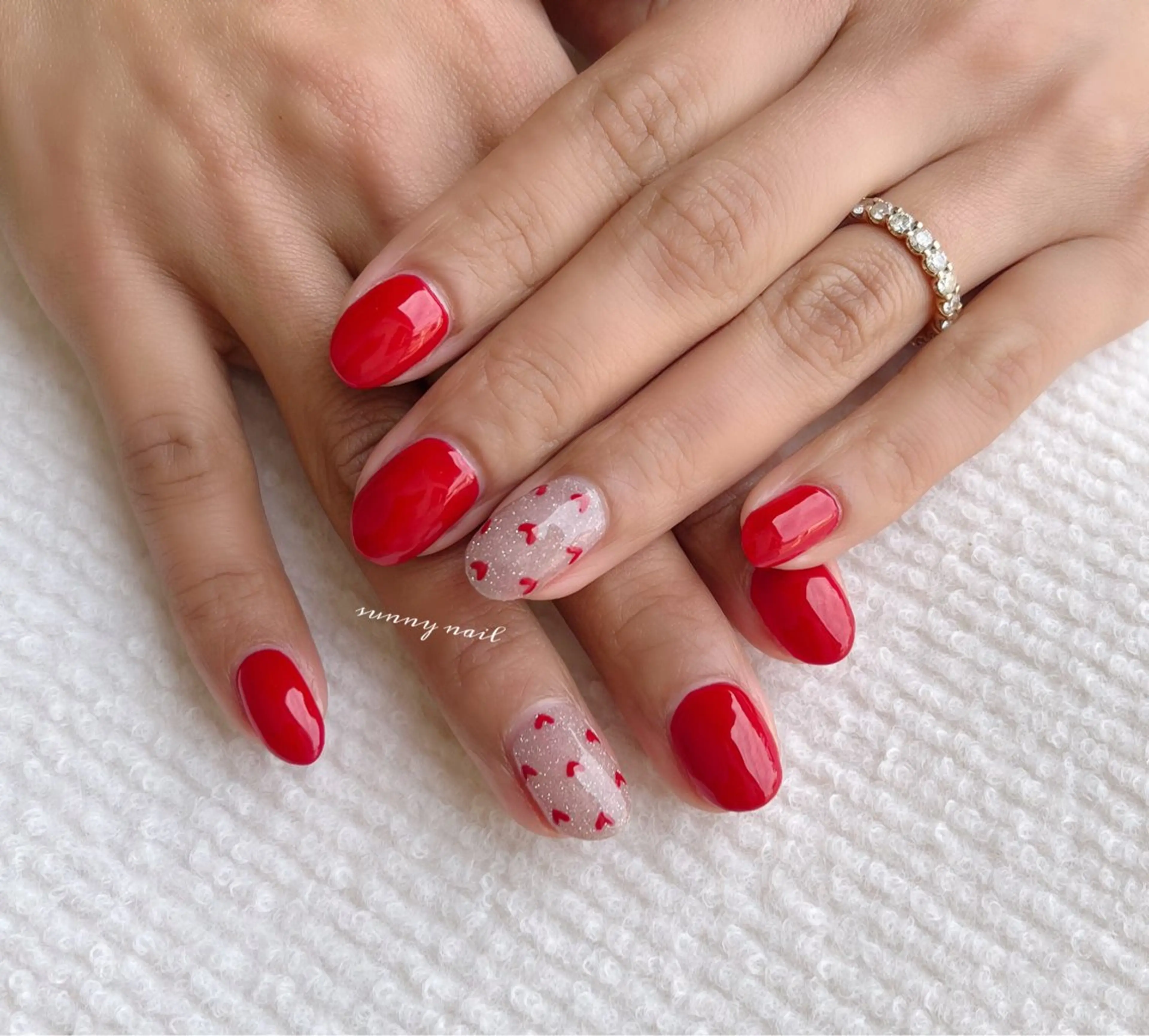 ネイル アートネイル フラッシュネイル ジェルネイル ハート パラジェル sunny nailのネイルデザイン