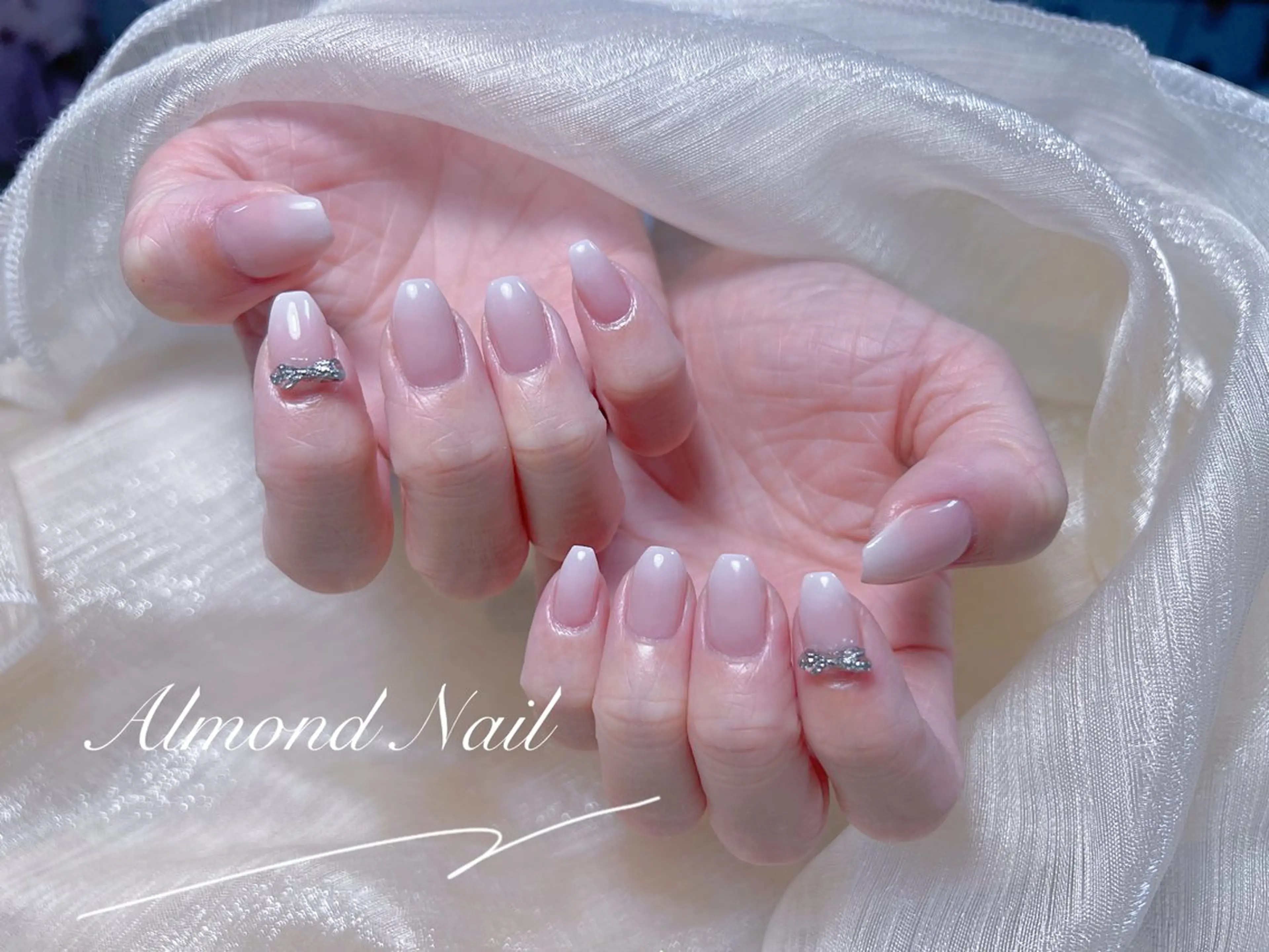 ネイル 長さ出し フラッシュネイル フットネイル フレンチネイル ジェルネイル Almond Nail 亀戸のネイルデザイン