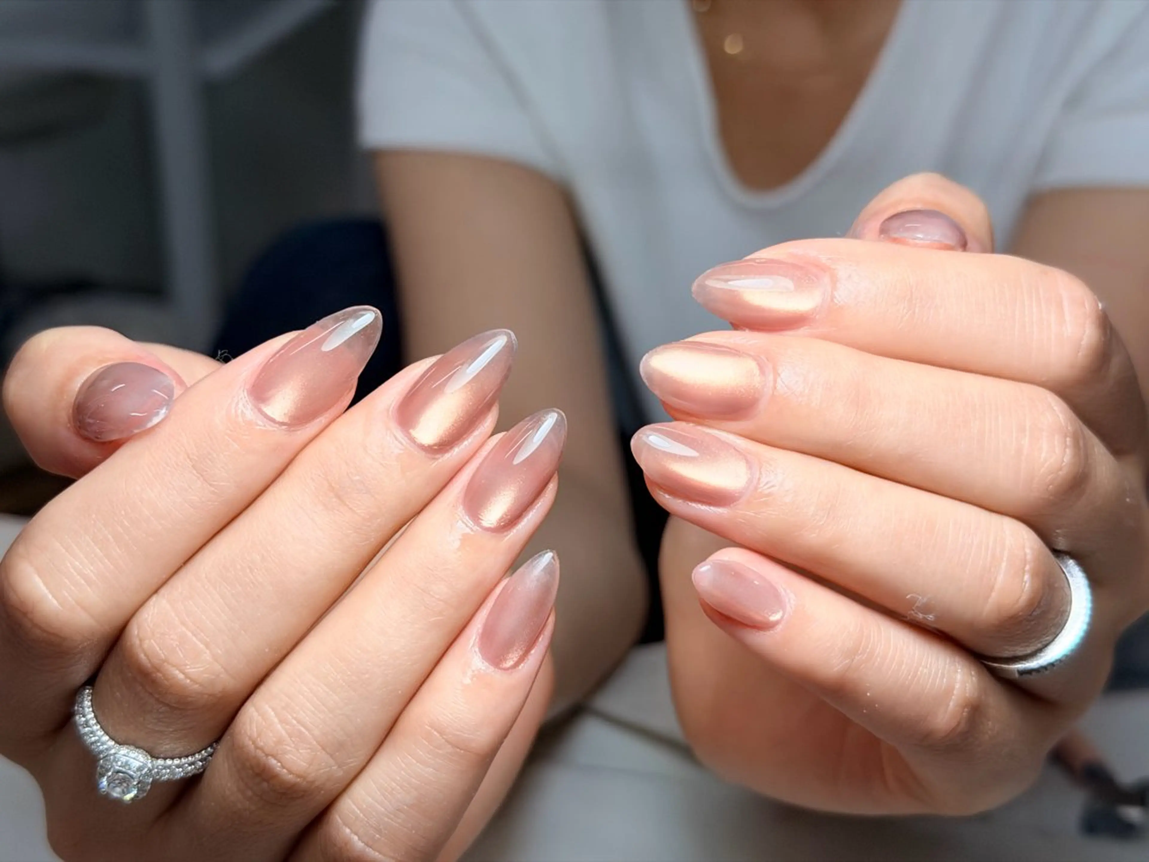 ネイル オーロラネイル ブルー チークネイル フットネイル フレンチネイル ハンドネイル GIN NAILのネイルデザイン