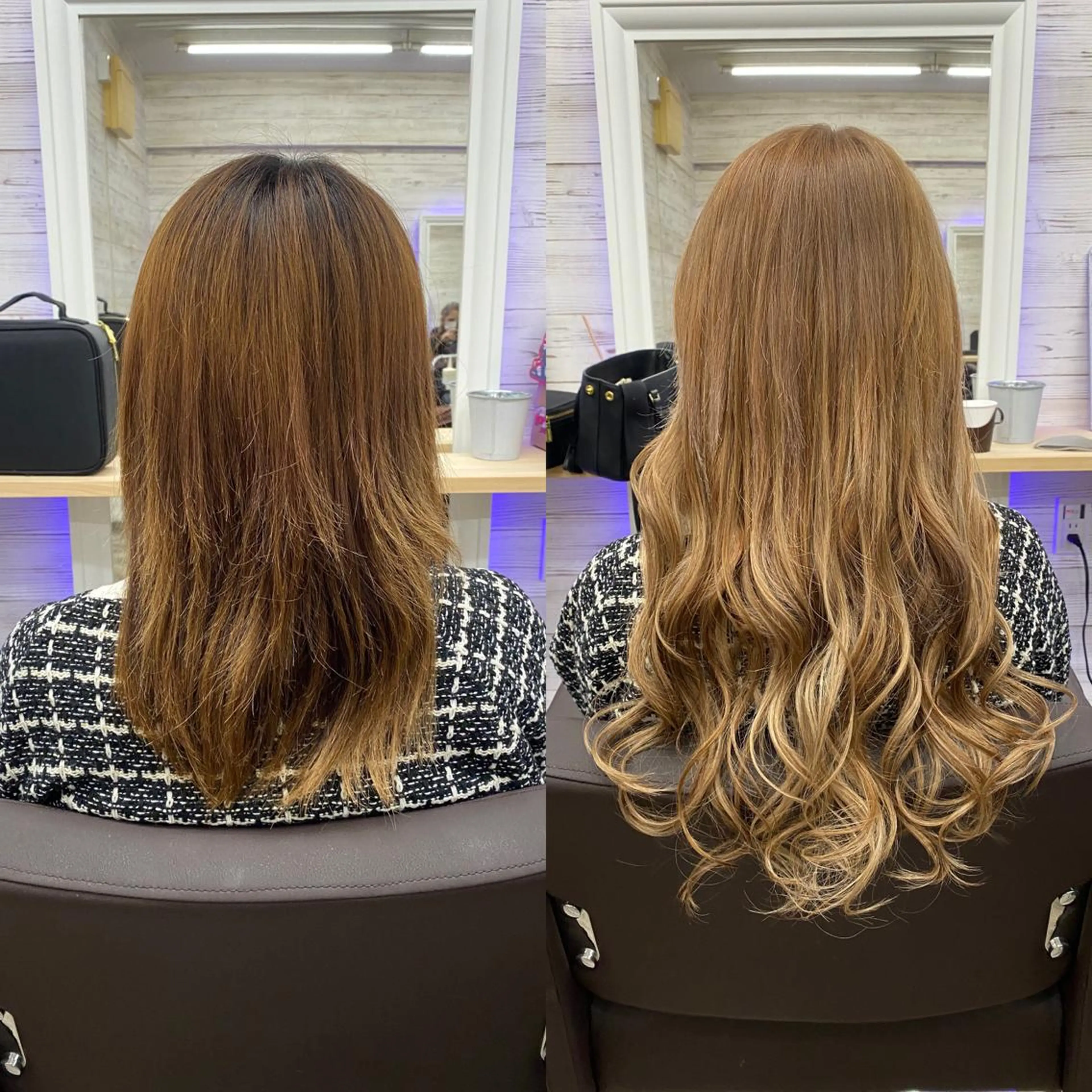 ミディアム カラー ヘアアレンジ ショートボブ 編み込みエクステ シールエクステ ミディアムパーマ バレイヤージュ LAVENDIA 初音のヘアスタイル