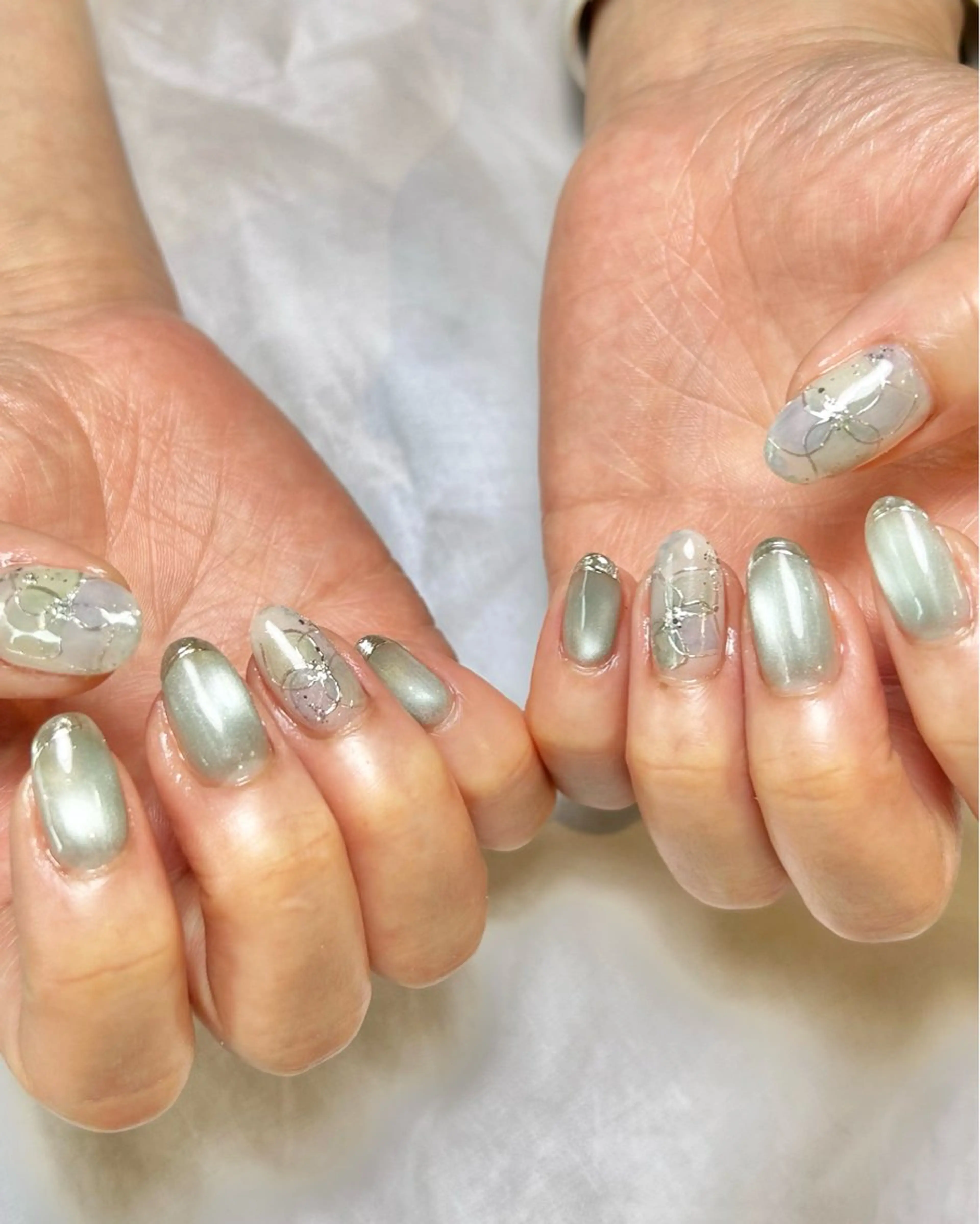 ネイル グリーン ハンドネイル Reflection marikoのネイルデザイン